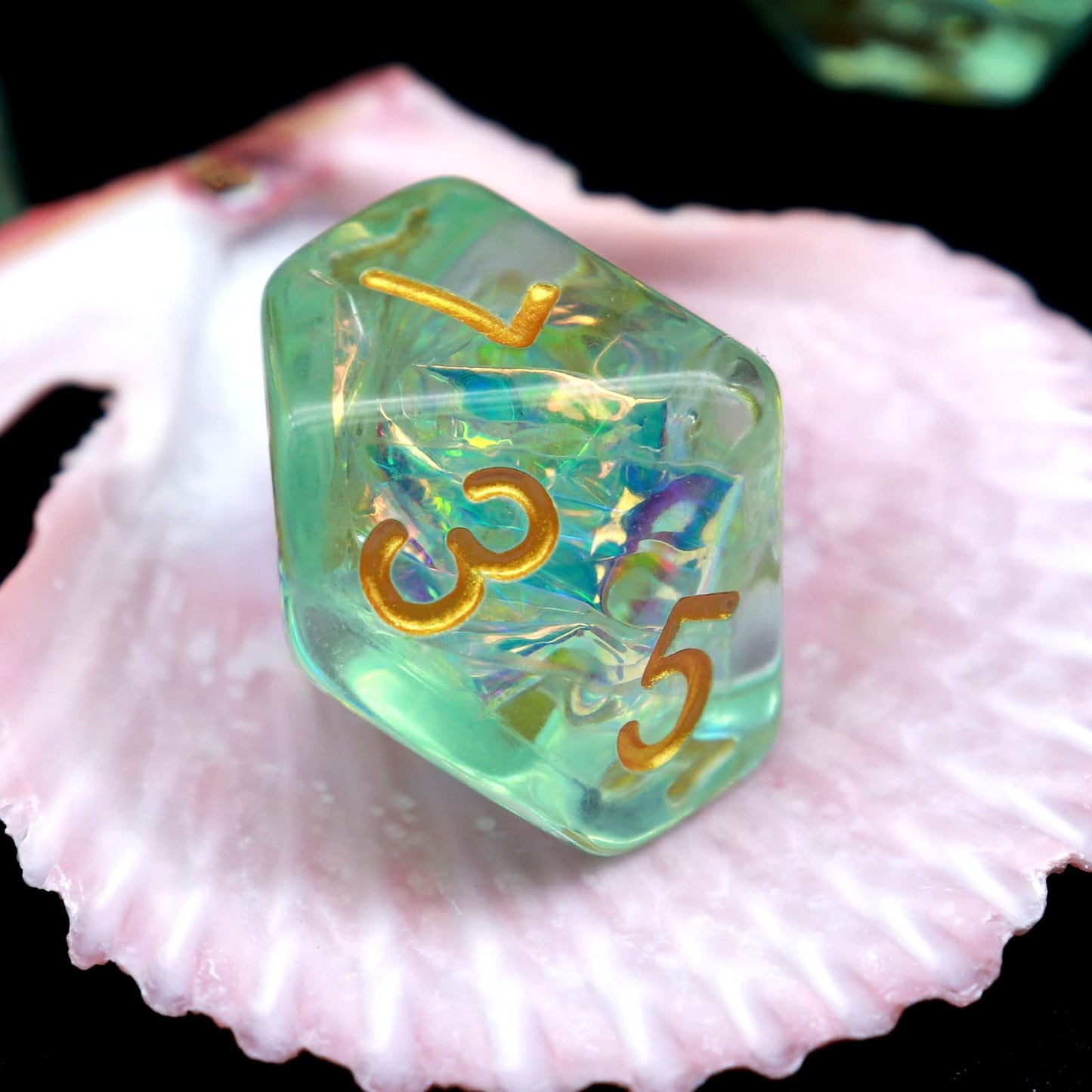 Haxtec Light Green DND Dice Set – 7pc Iridescent Resin Dice + Gift Bag