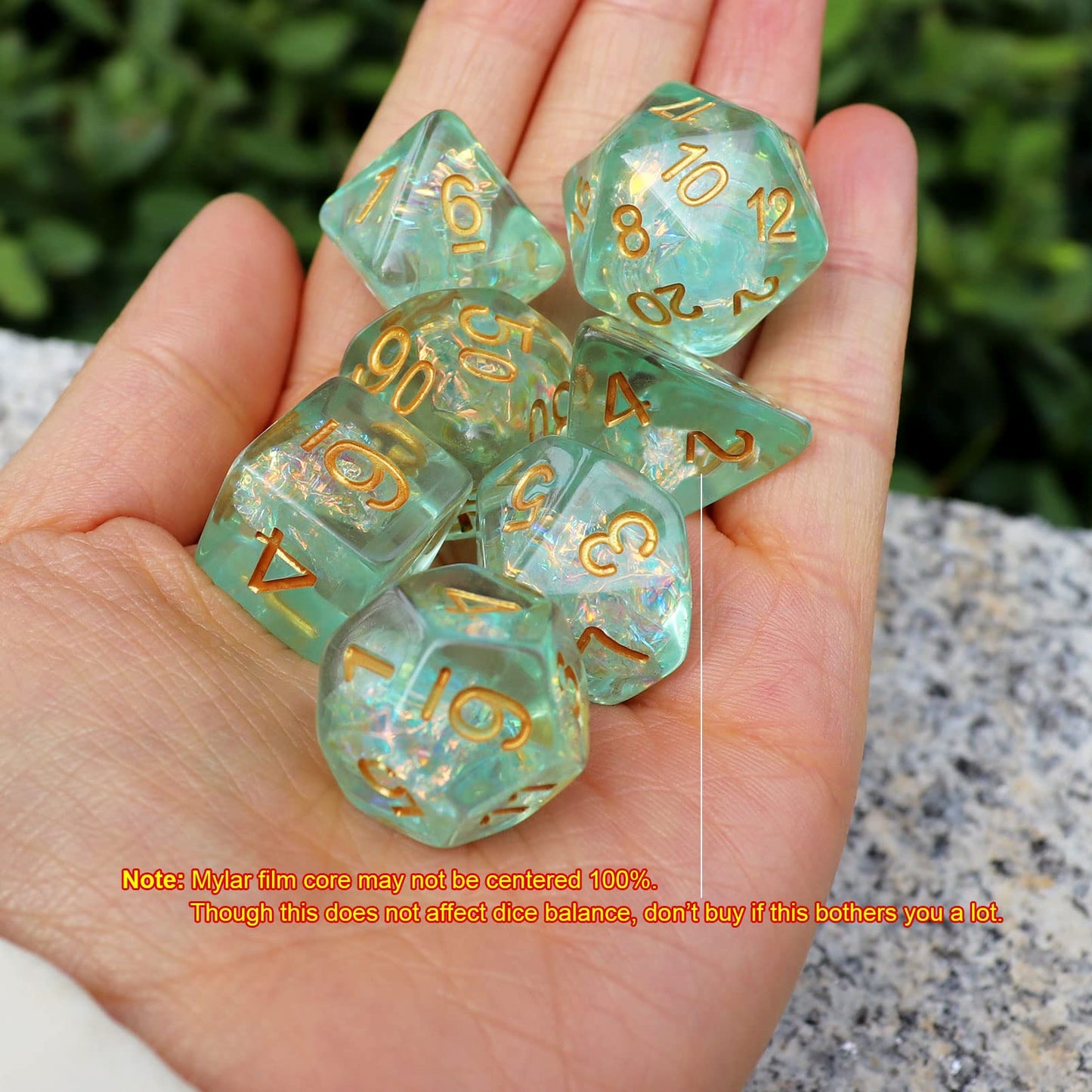 Haxtec Light Green DND Dice Set – 7pc Iridescent Resin Dice + Gift Bag