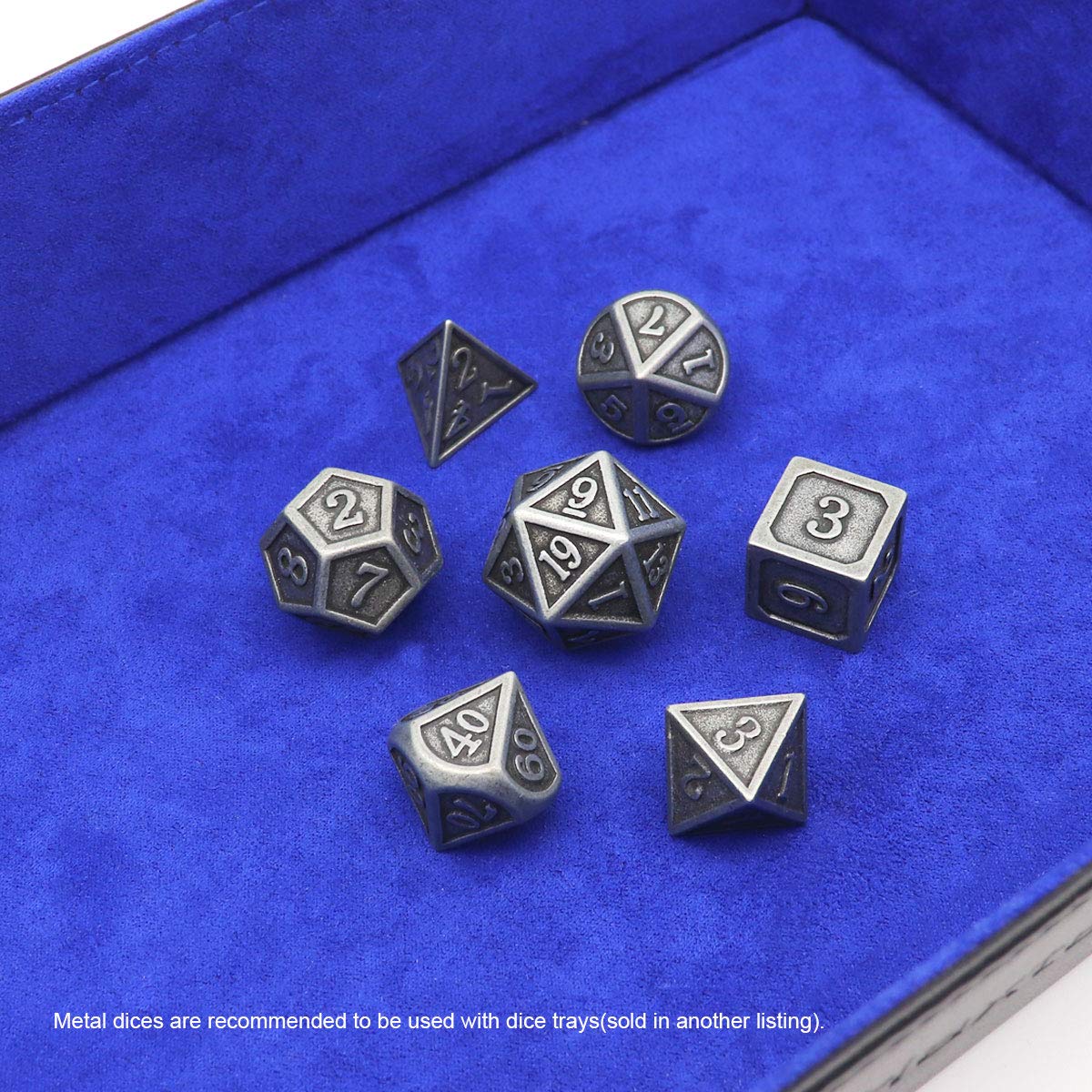 Haxtec Antique Iron DND Dice Set – Silver Metal Polyhedral Dice with Leather Bag