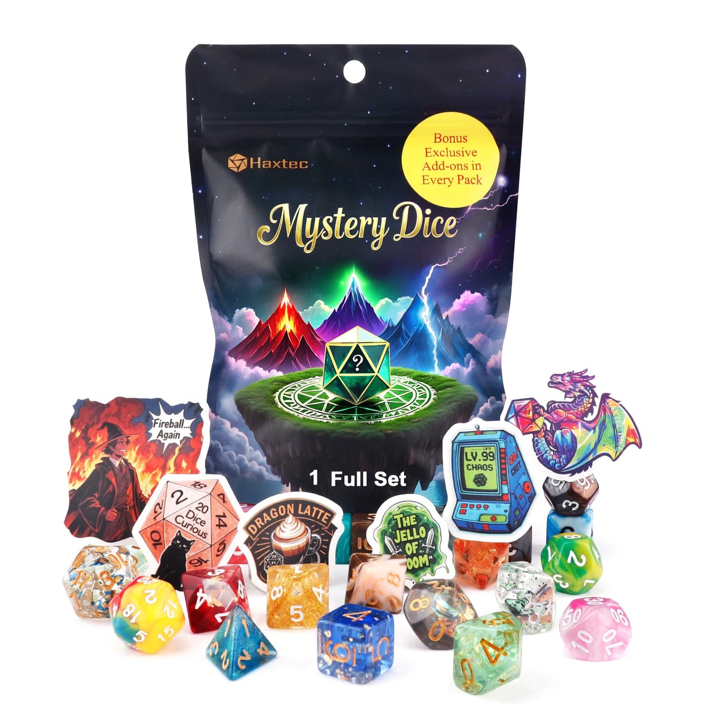 Haxtec Mystery Dice Set 2-Pack – Polyhedral DND Dice with 300+ Patterns