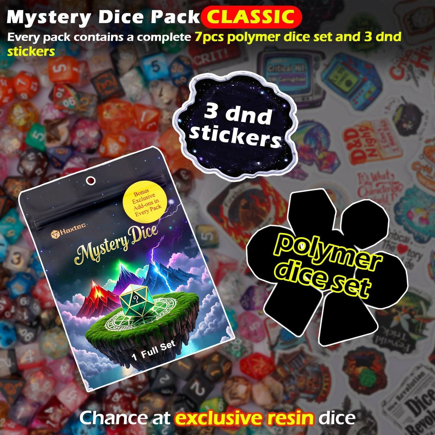 Haxtec Mystery Dice Set 2-Pack – Polyhedral DND Dice with 300+ Patterns