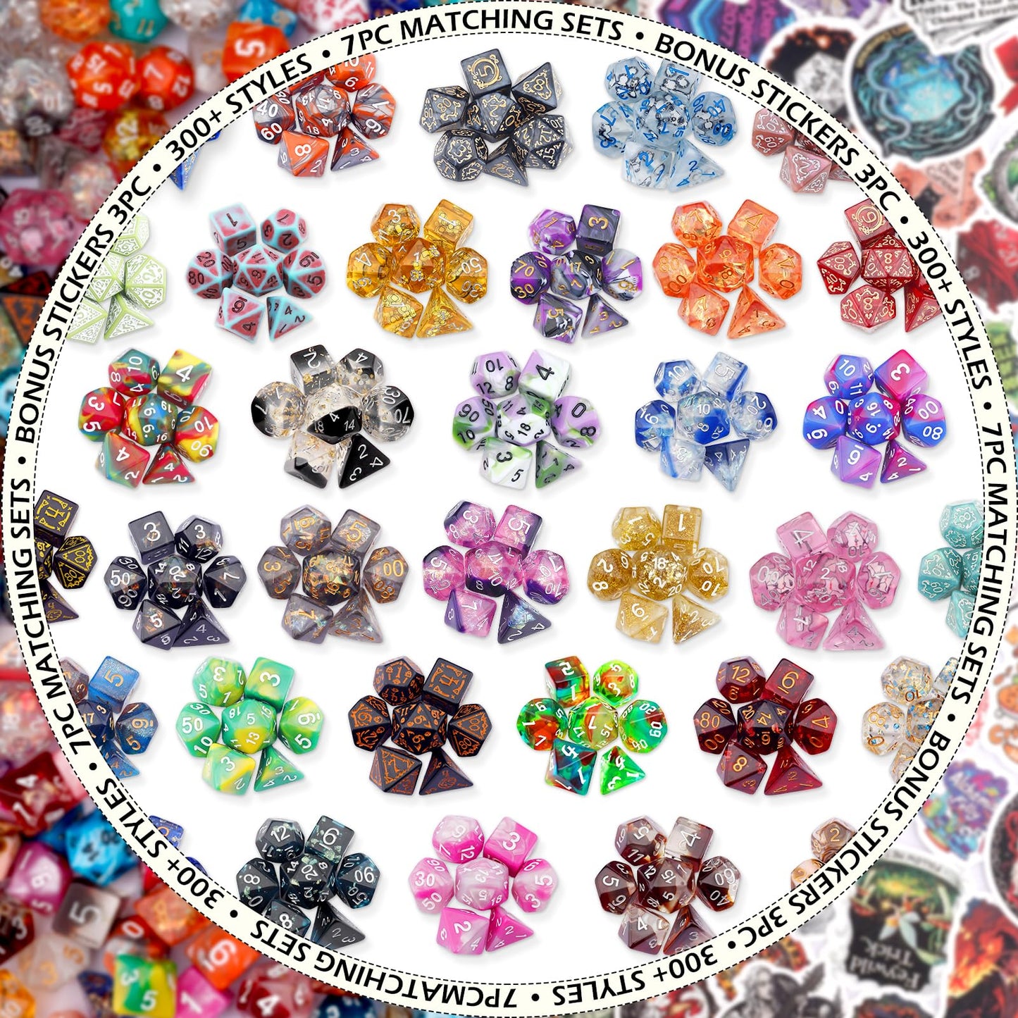 Haxtec Mystery Dice Set — 5-Pack Polyhedral DND Dice with 300+ Colorful Patterns