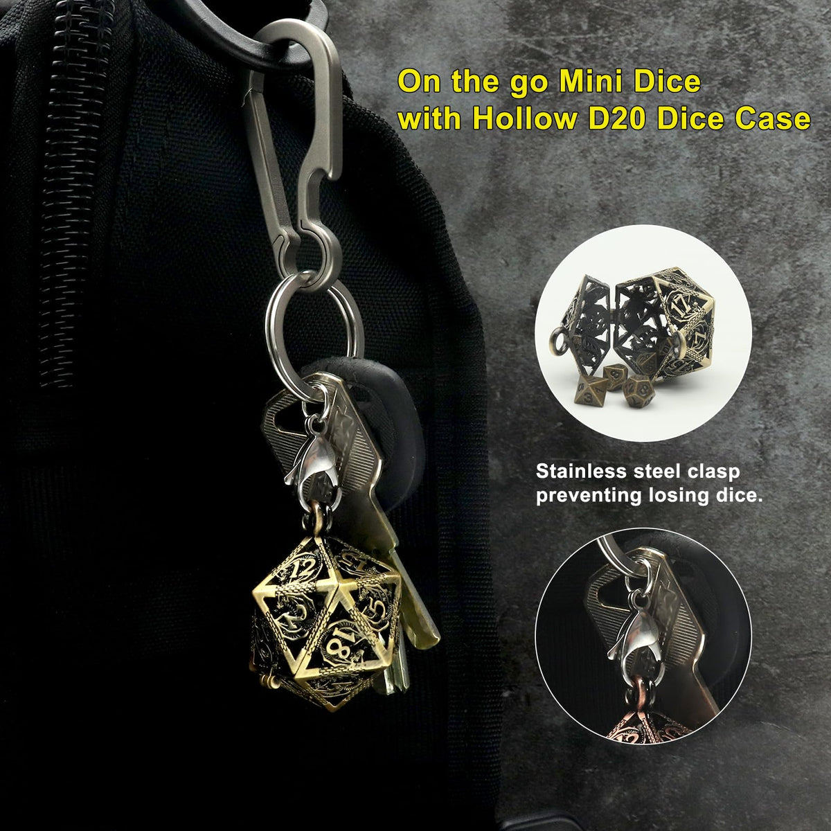 Haxtec Mini Metal DND Dice Set with Hollow Necklace Case – Portable 7-Piece D&D Dice