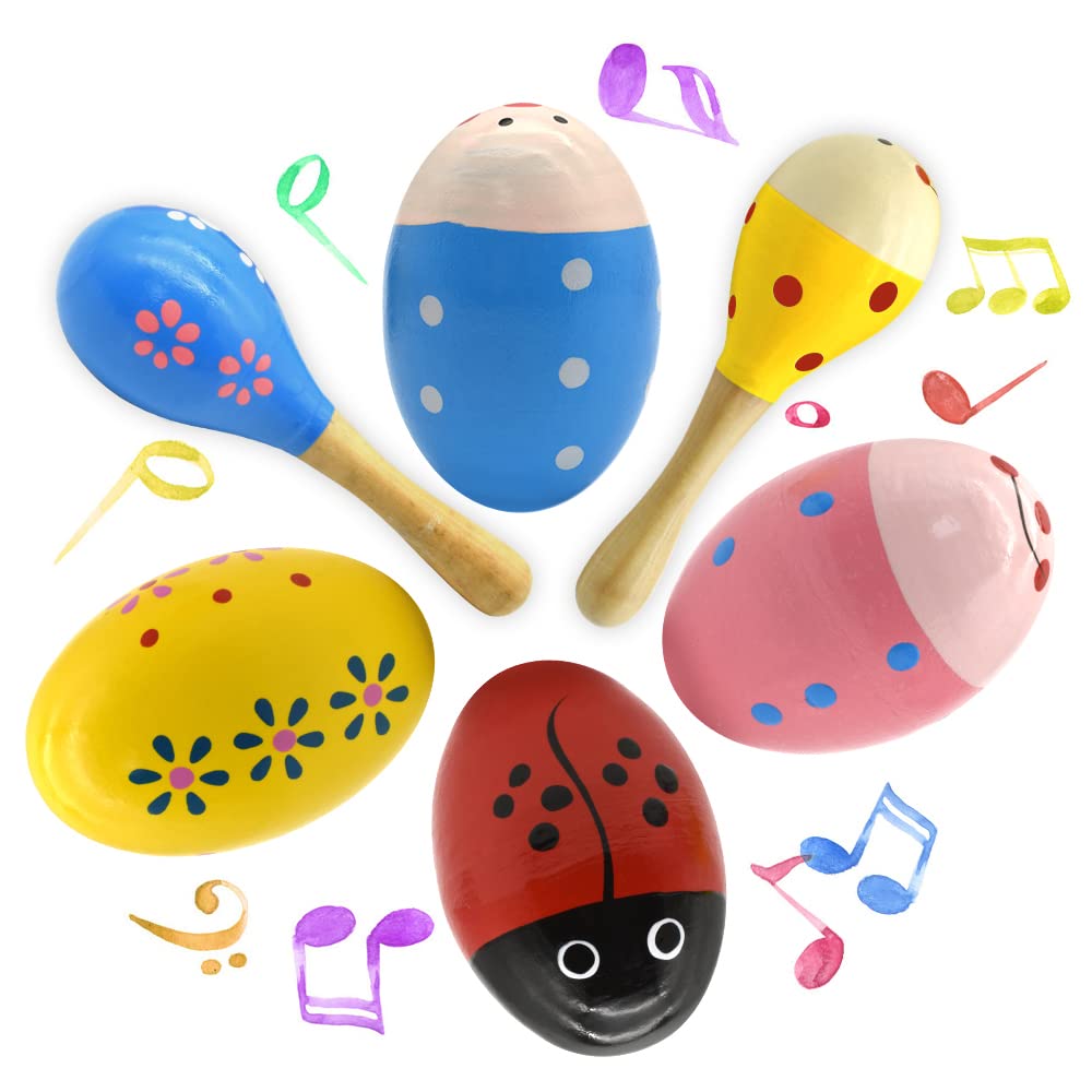 Hayder Wooden Easter Eggs Shakers – 4 Pack Kids Hand Percussion Toys