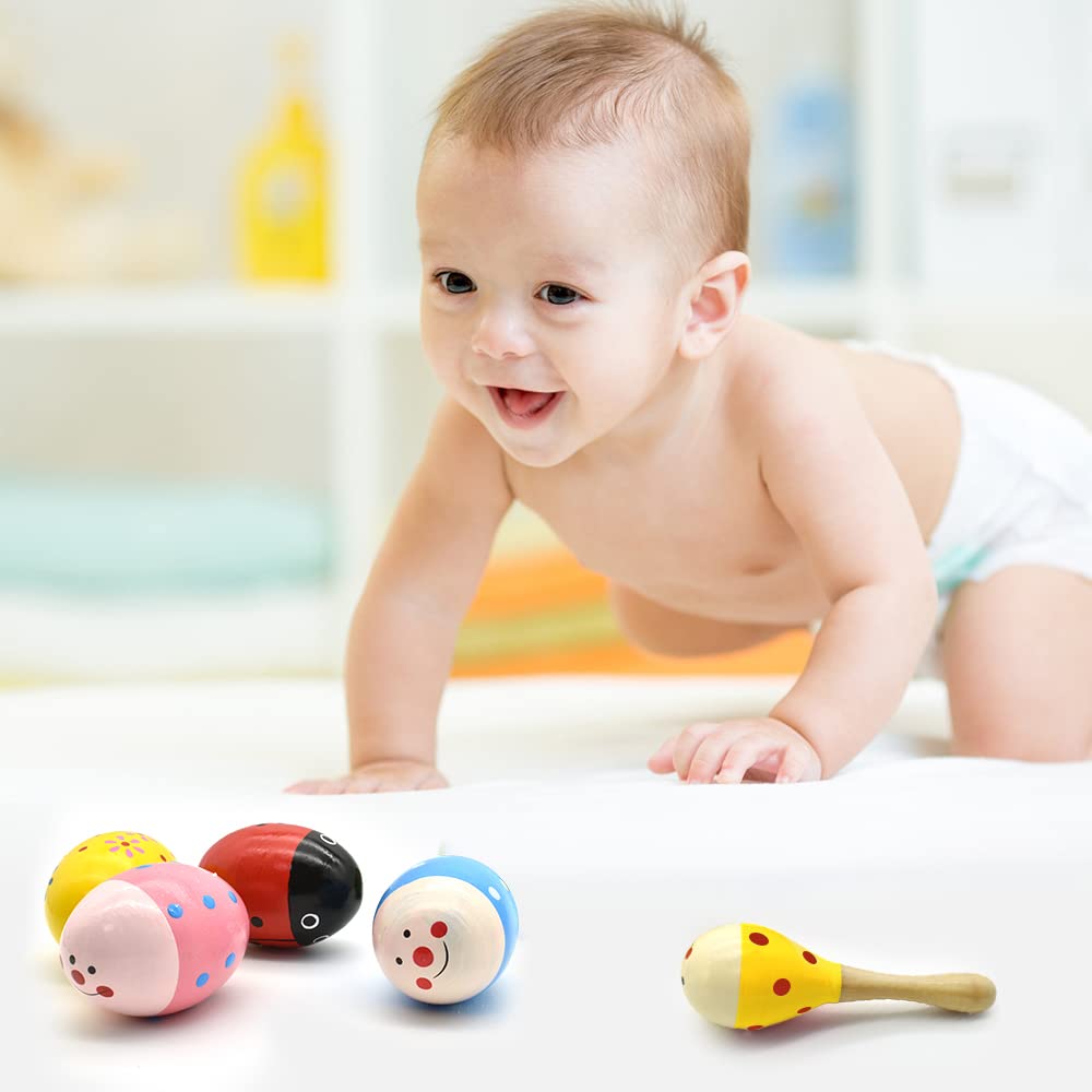 Hayder Wooden Easter Eggs Shakers – 4 Pack Kids Hand Percussion Toys