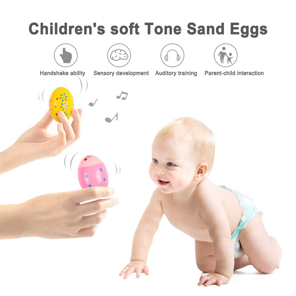 Hayder Wooden Easter Eggs Shakers – 4 Pack Kids Hand Percussion Toys