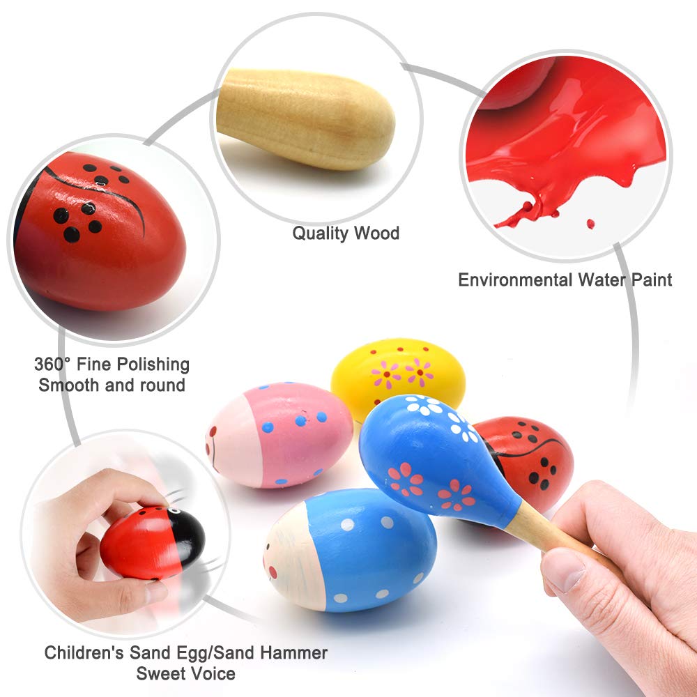 Hayder Wooden Easter Eggs Shakers – 4 Pack Kids Hand Percussion Toys