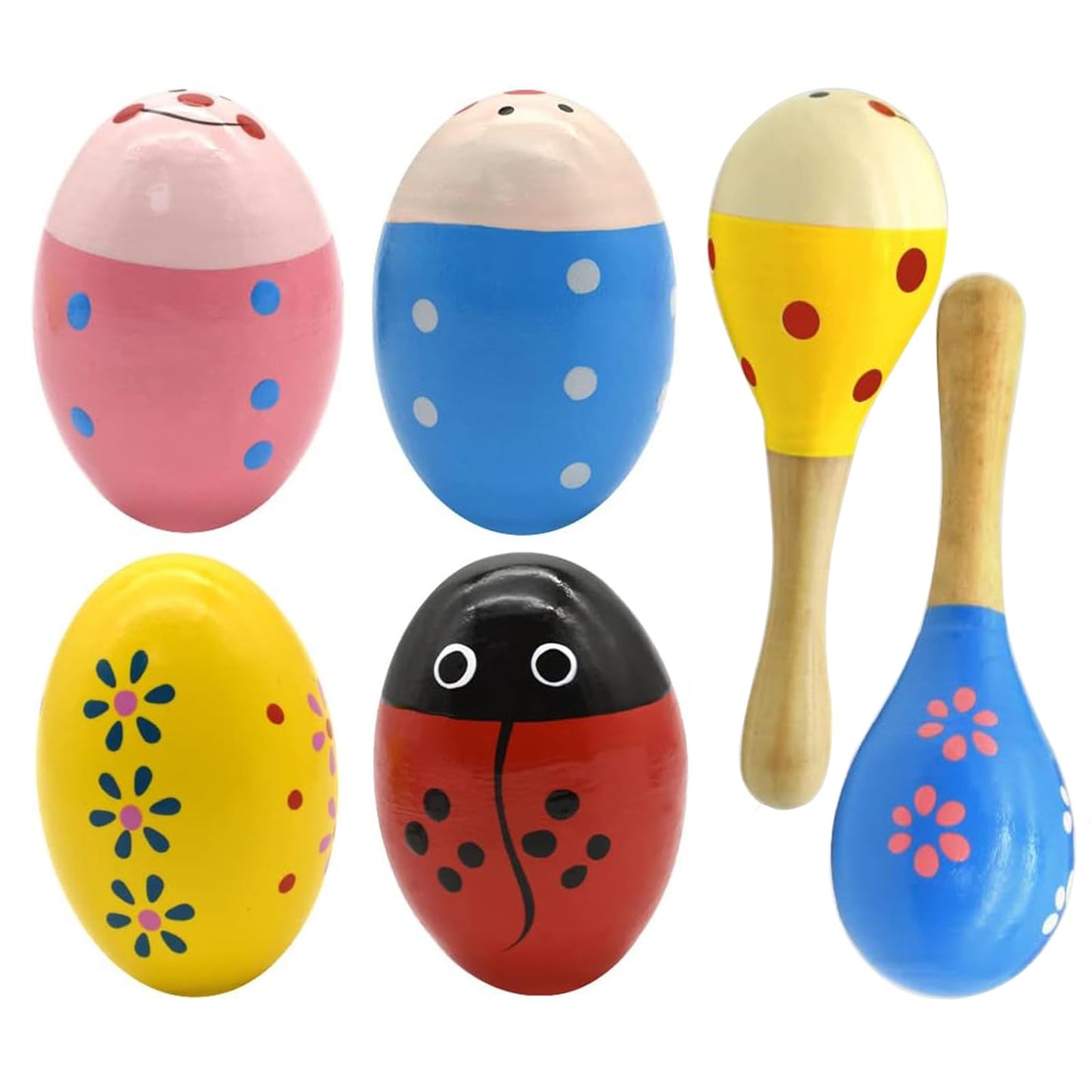 Hayder Wooden Easter Eggs Shakers – 4 Pack Kids Hand Percussion Toys