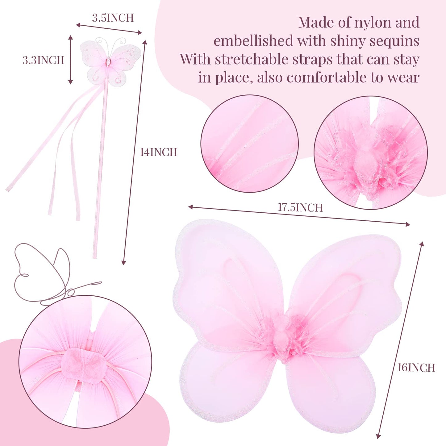 Haysandy Fairy Princess Costume Set for Girls 2-12 — Wings, Wand, Headband & Pink Tutu