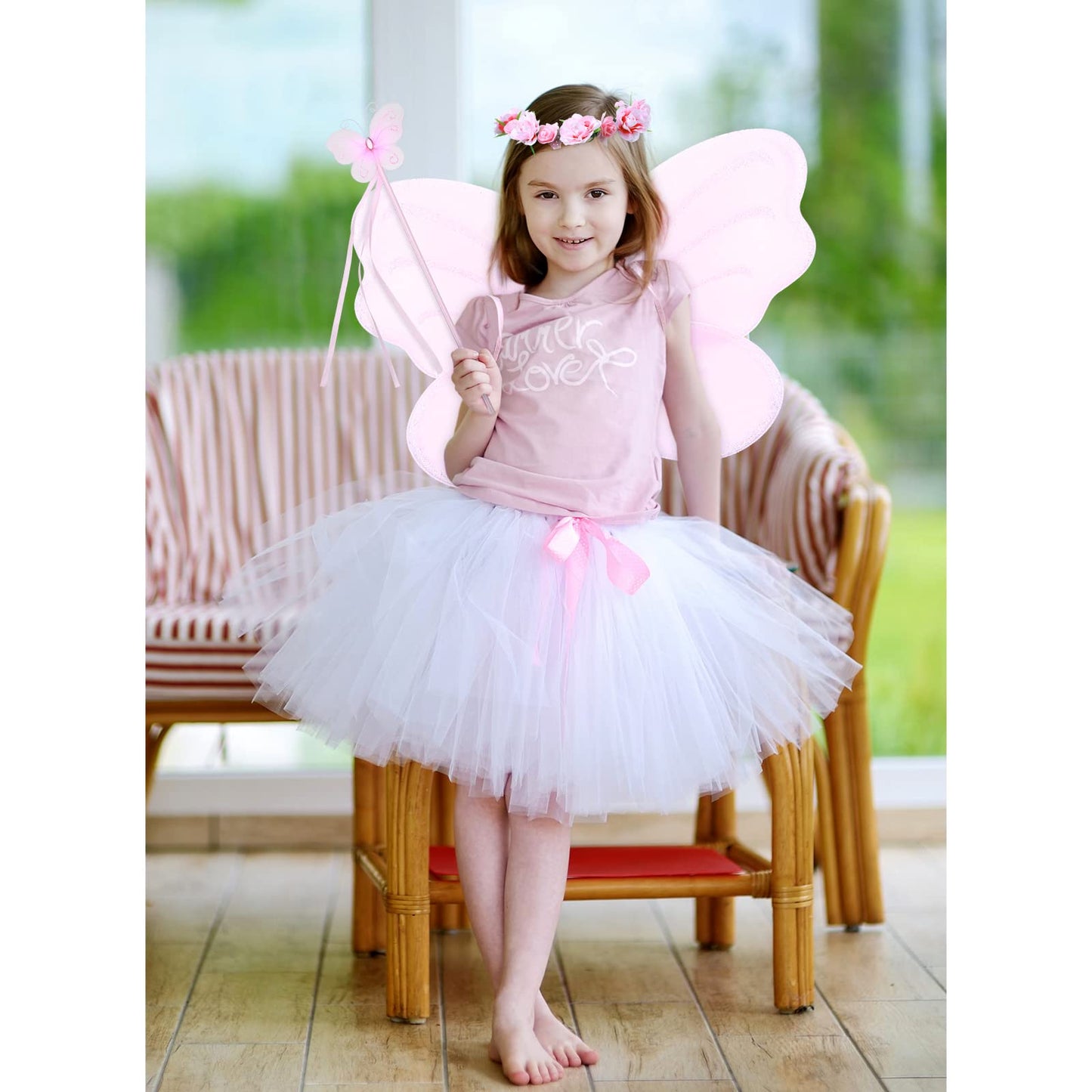 Haysandy Fairy Princess Costume Set for Girls 2-12 — Wings, Wand, Headband & Pink Tutu