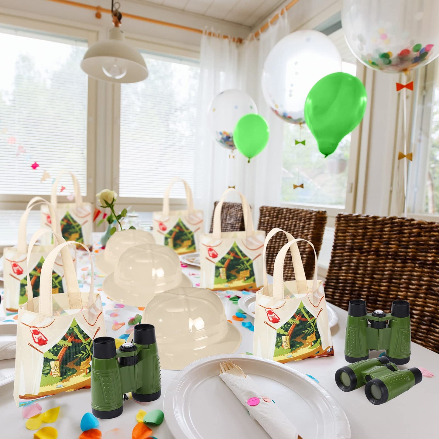 Haysandy 48 Pcs Kids Explorer Costume Set – Safari Hat, Vest, Tote Bag & Binoculars for Jungle Party