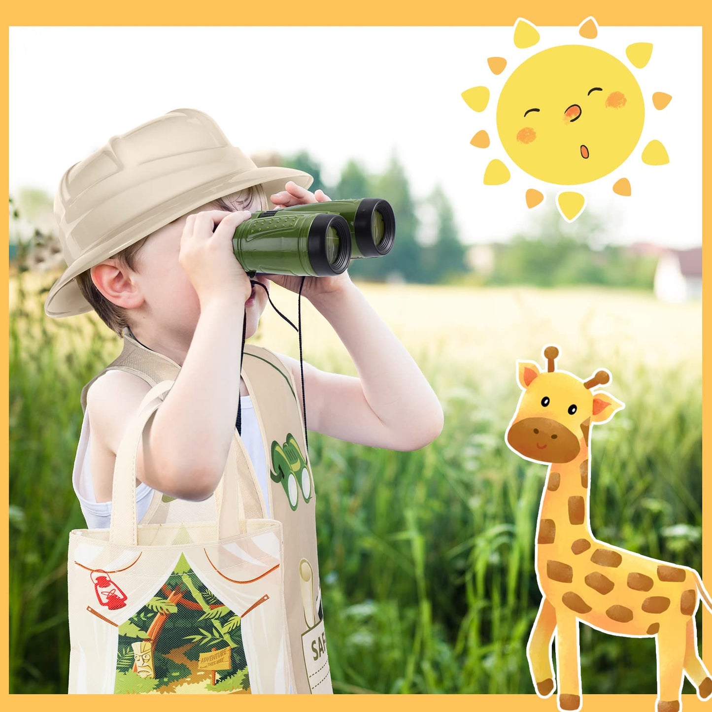 Haysandy 48 Pcs Kids Explorer Costume Set – Safari Hat, Vest, Tote Bag & Binoculars for Jungle Party