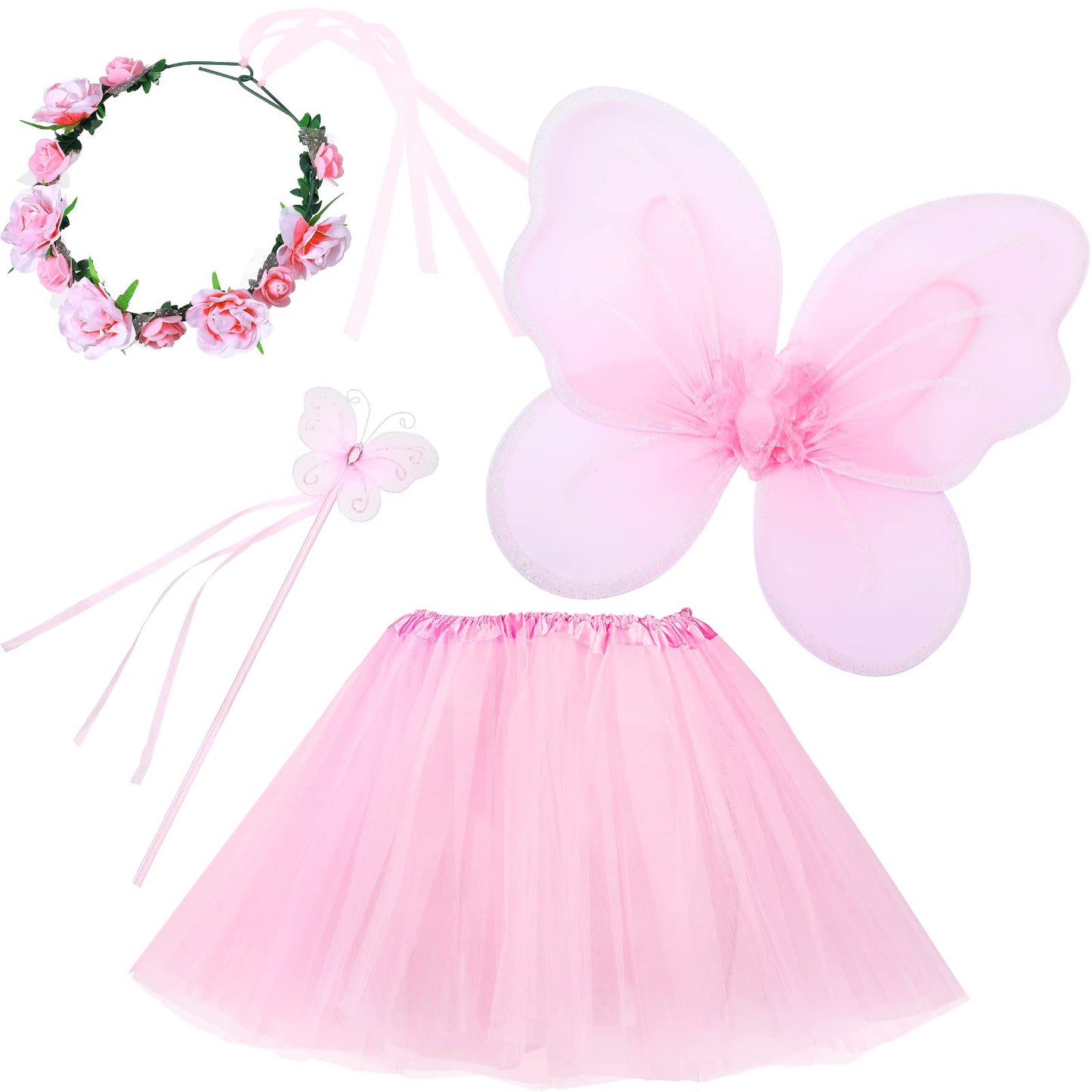 Haysandy Fairy Princess Costume Set for Girls 2-12 — Wings, Wand, Headband & Pink Tutu