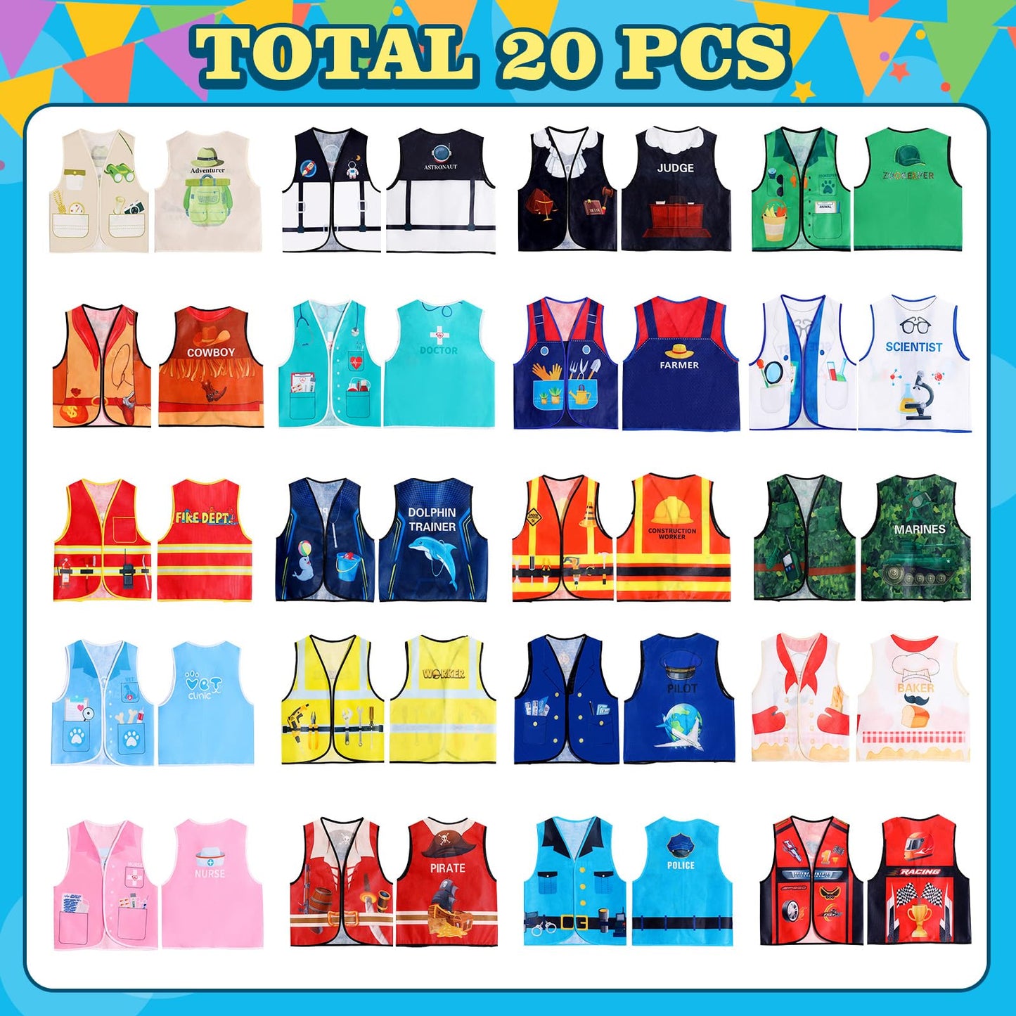 Haysandy 20 Pcs Kids Dress Up Costume Set – 20 Career Role Play Costumes for Ages 6-10