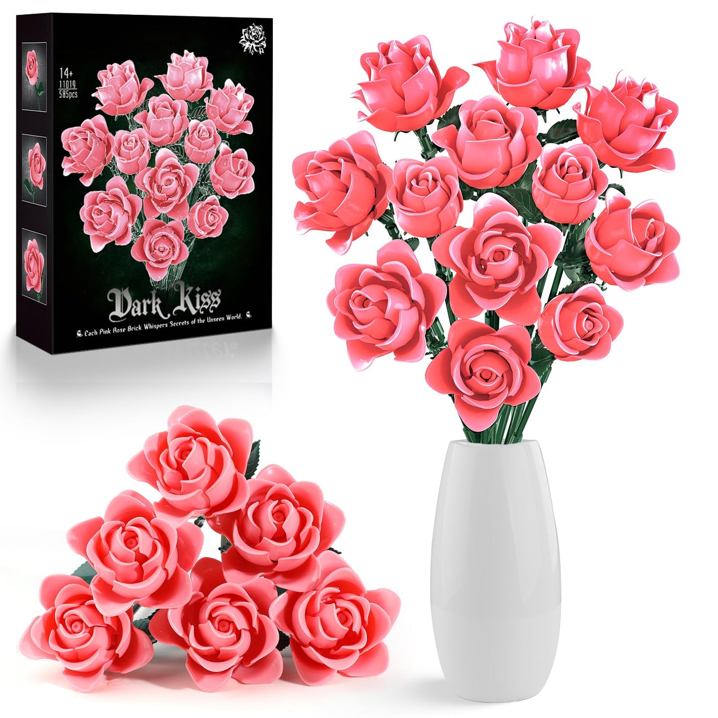 HAYXUN 12 Pink Roses Building Block Bouquet – Romantic Gift for Wife, Mom & Friends