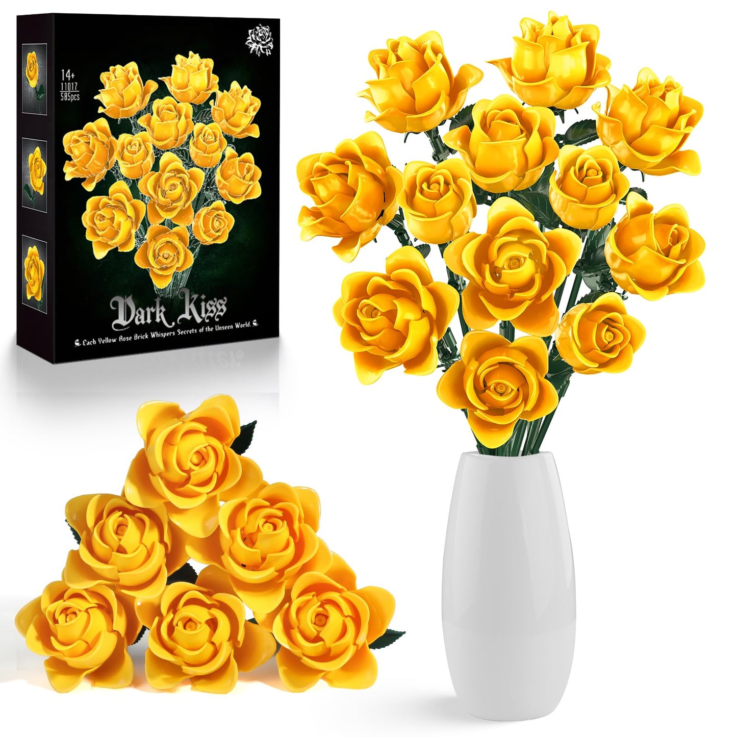 HAYXUN Valentines Day Gifts — 12 Yellow Rose Building Kit (585 PCS) for Mom, Grandma & Teachers
