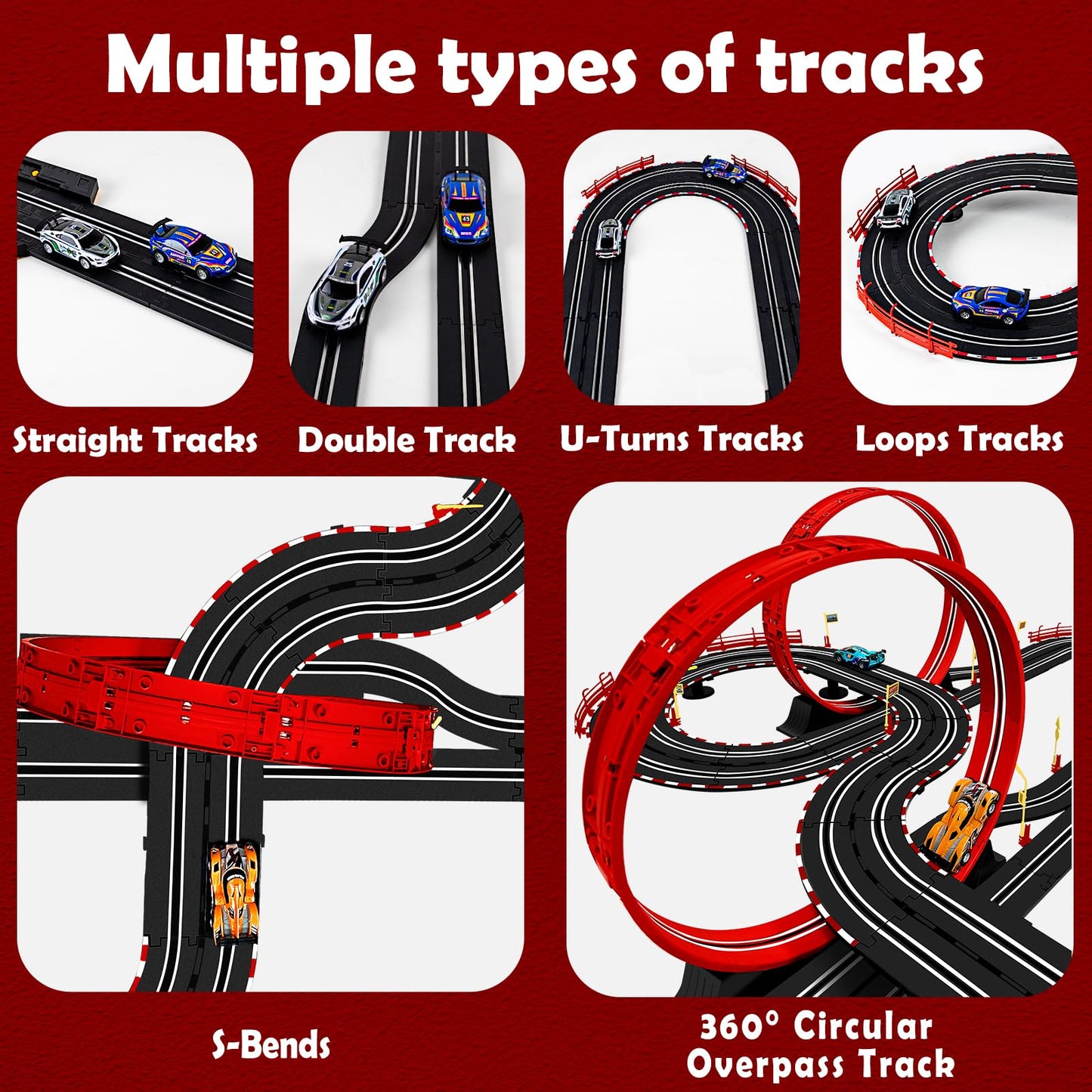 Hayxun 30 ft Dual Slot Car Track Set - 1:43 Scale with 4 Cars & 2 Controllers | Gift for Ages 8-13