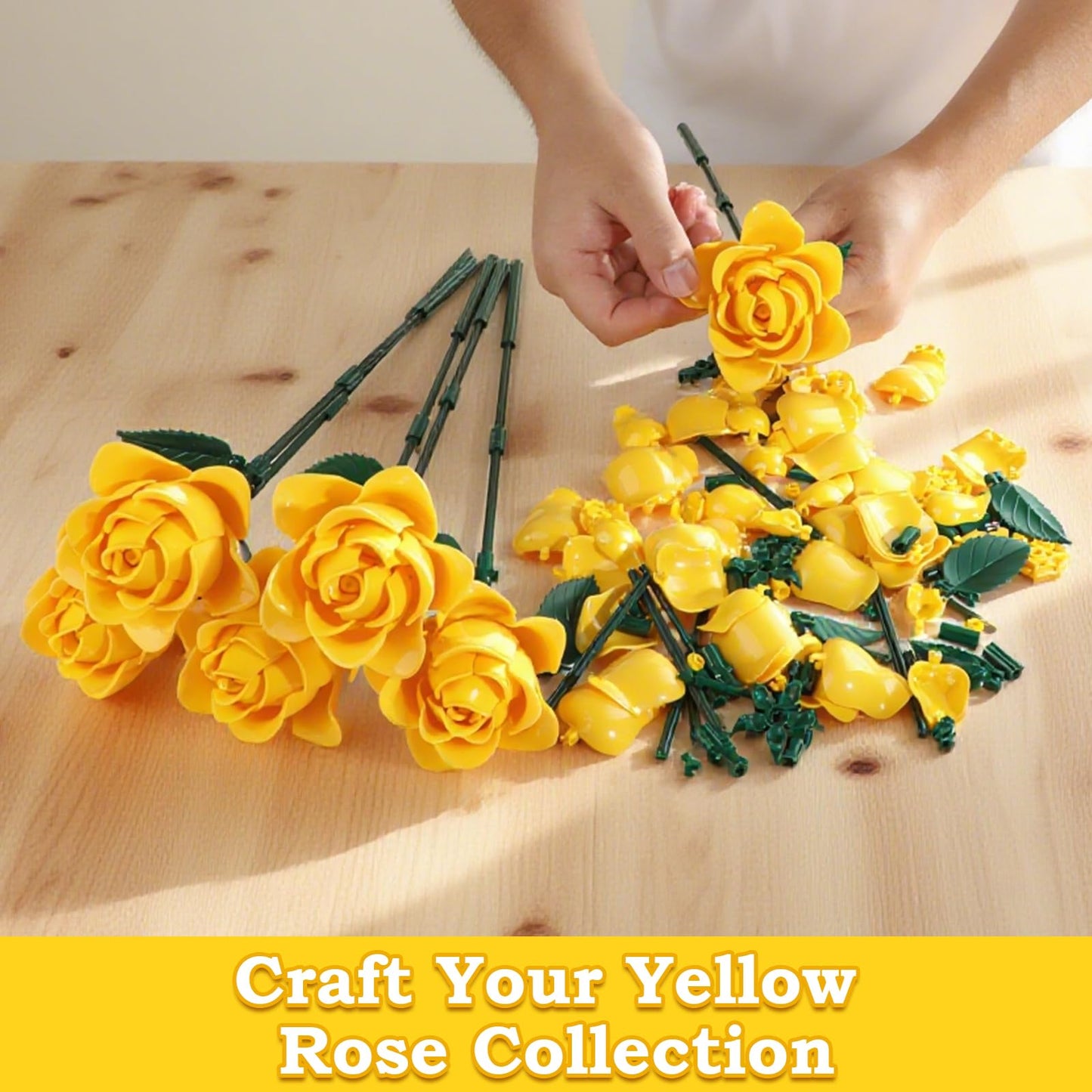HAYXUN Valentines Day Gifts — 12 Yellow Rose Building Kit (585 PCS) for Mom, Grandma & Teachers