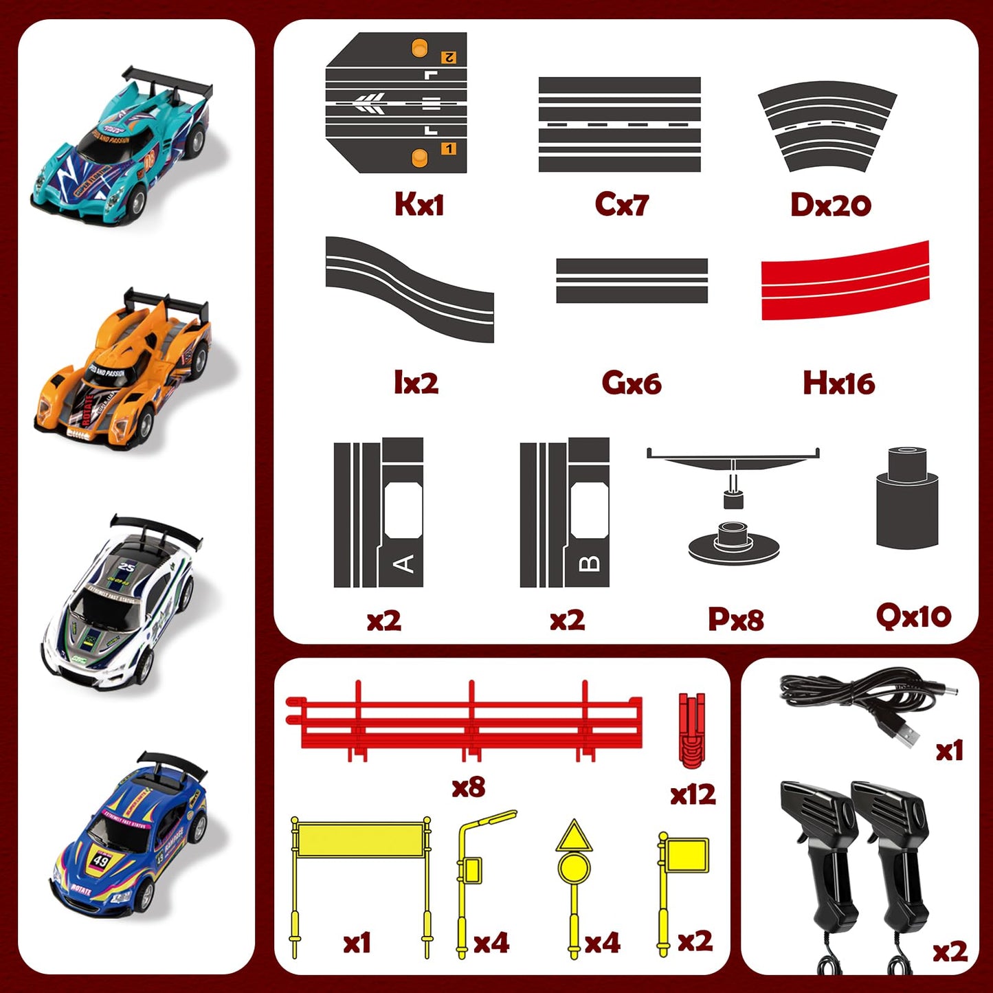 Hayxun 30 ft Dual Slot Car Track Set - 1:43 Scale with 4 Cars & 2 Controllers | Gift for Ages 8-13