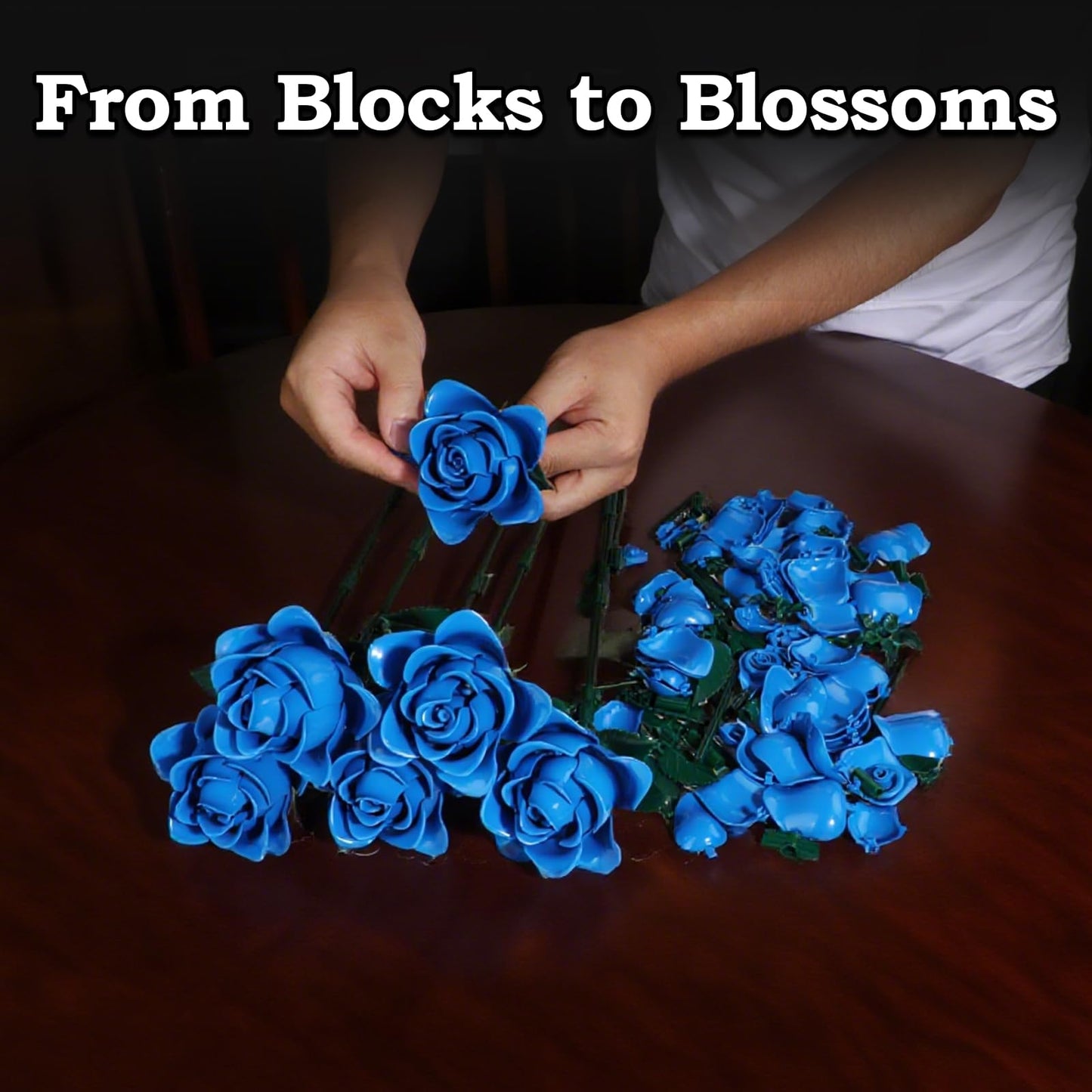 HAYXUN 12 Blue Rose Bouquet Building Kit – Rare Blue Roses Gift & Home Decor