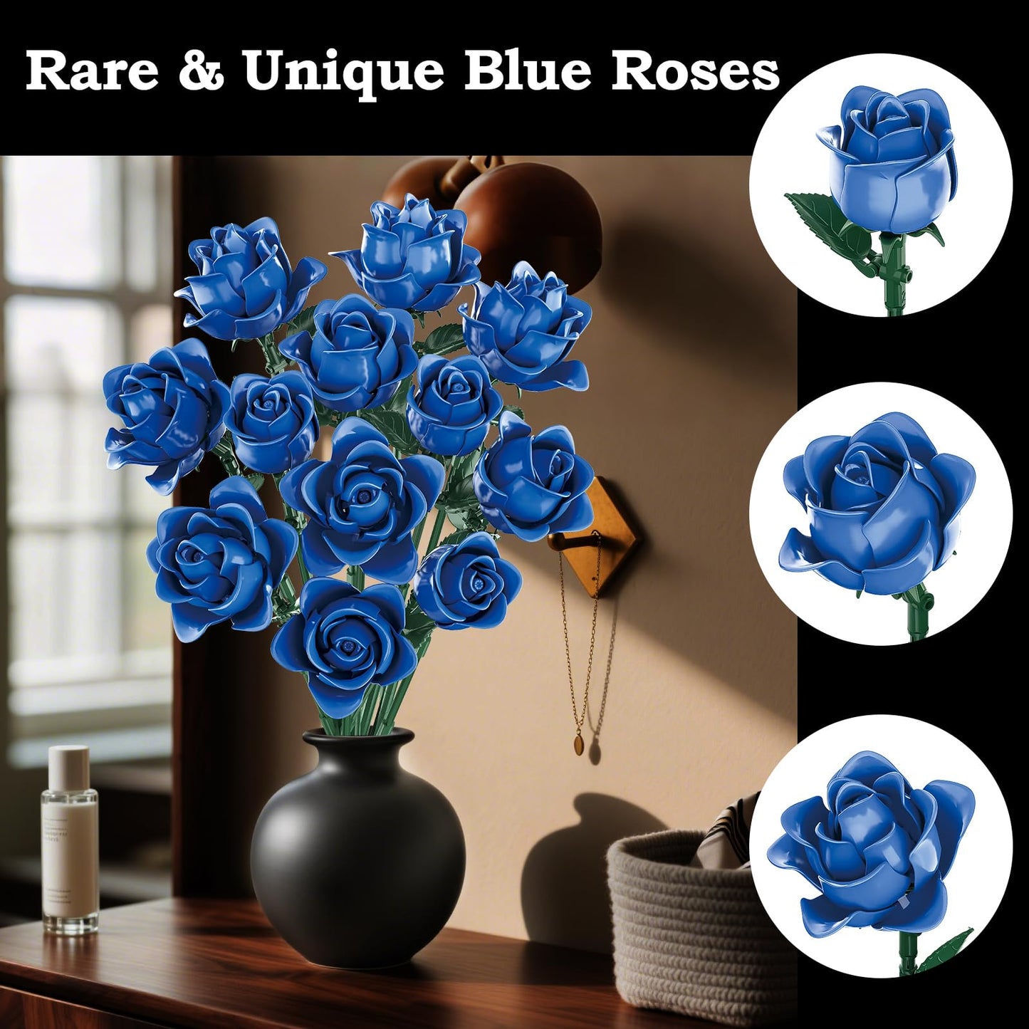 HAYXUN 12 Blue Rose Bouquet Building Kit – Rare Blue Roses Gift & Home Decor