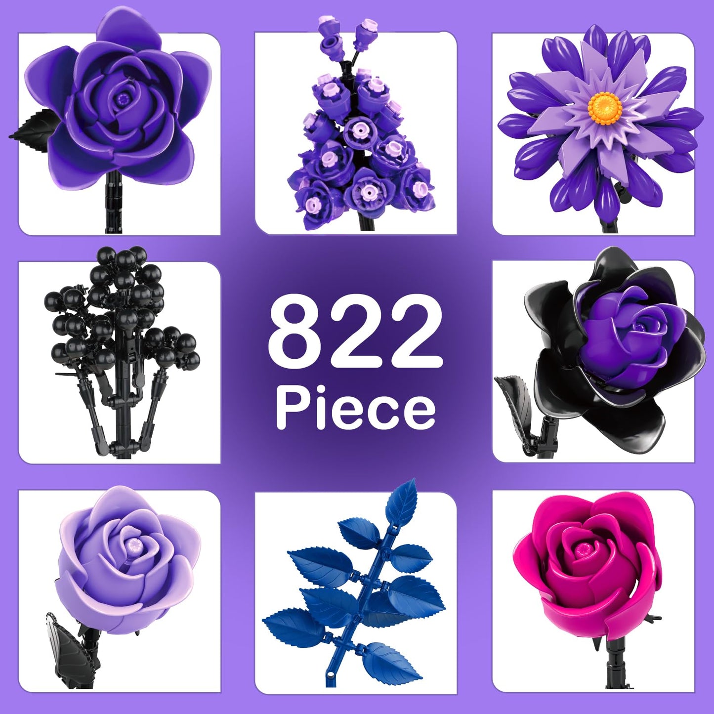 HAYXUN Halloween Purple Rose Building Blocks Kit – DIY Indoor Flower Bouquet for Adults & Teens