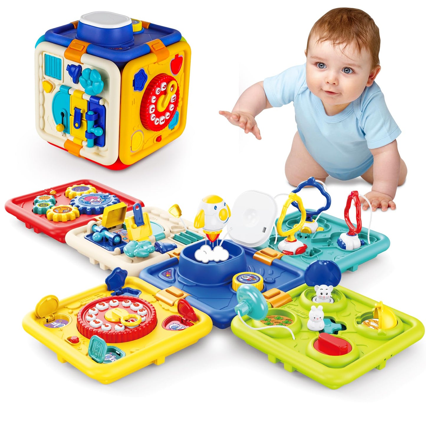 HAYXUN Busy Board 6-in-1 Montessori Toy for Toddlers 1–4 | Sensory & Fine Motor Development
