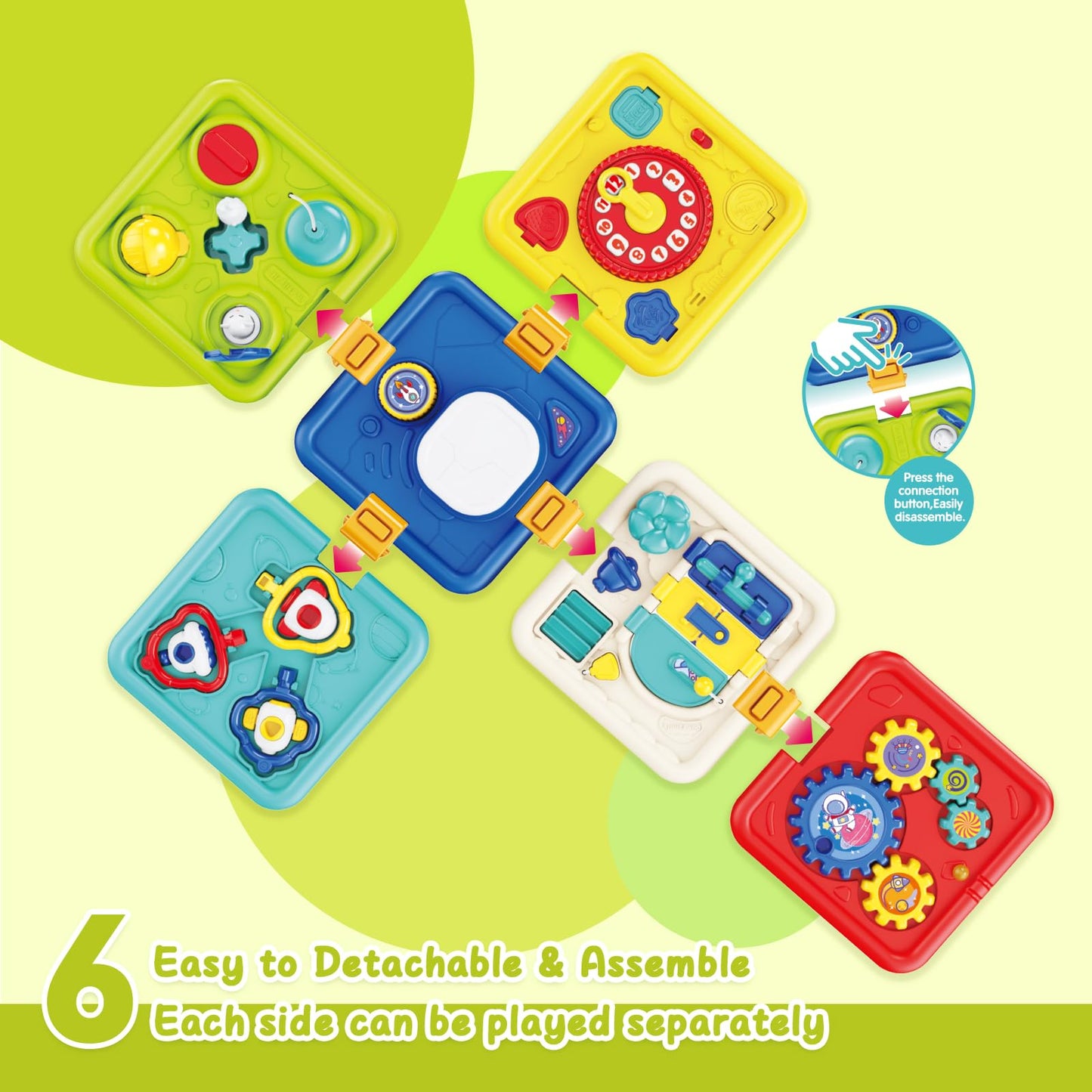 HAYXUN Busy Board 6-in-1 Montessori Toy for Toddlers 1–4 | Sensory & Fine Motor Development