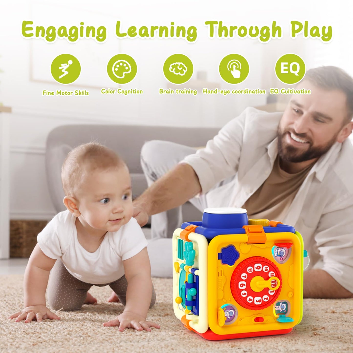 HAYXUN Busy Board 6-in-1 Montessori Toy for Toddlers 1–4 | Sensory & Fine Motor Development