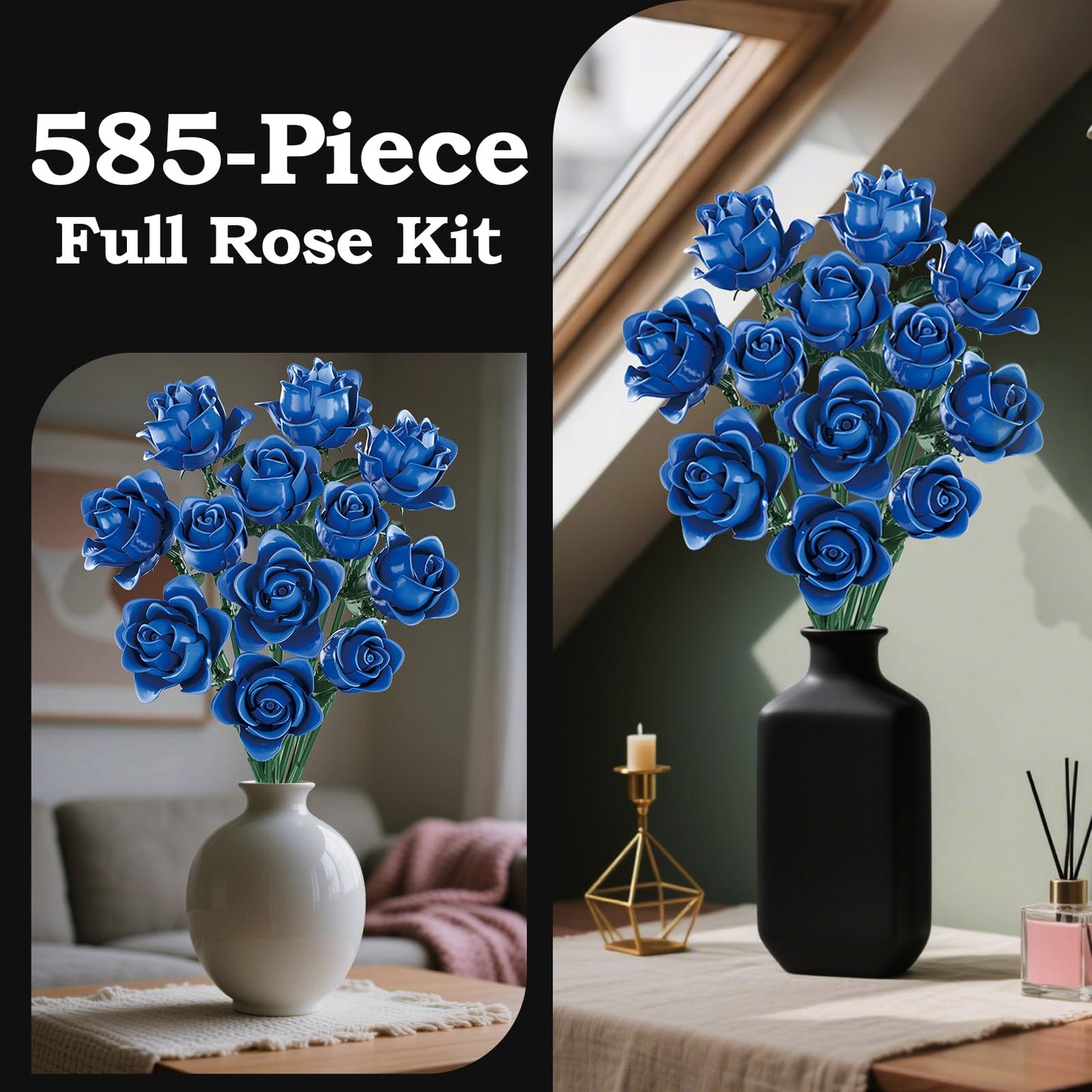 HAYXUN 12 Blue Rose Bouquet Building Kit – Rare Blue Roses Gift & Home Decor