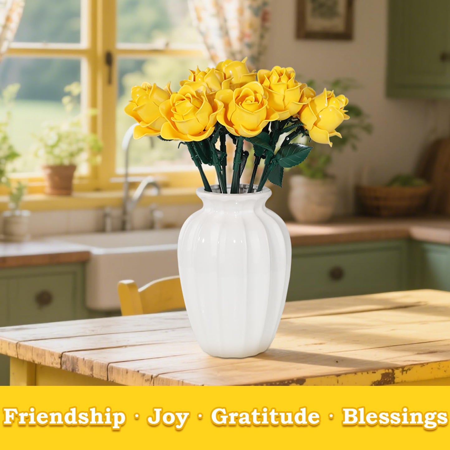 HAYXUN Valentines Day Gifts — 12 Yellow Rose Building Kit (585 PCS) for Mom, Grandma & Teachers