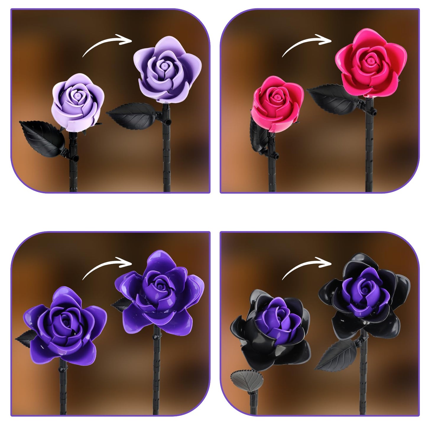 HAYXUN Halloween Purple Rose Building Blocks Kit – DIY Indoor Flower Bouquet for Adults & Teens