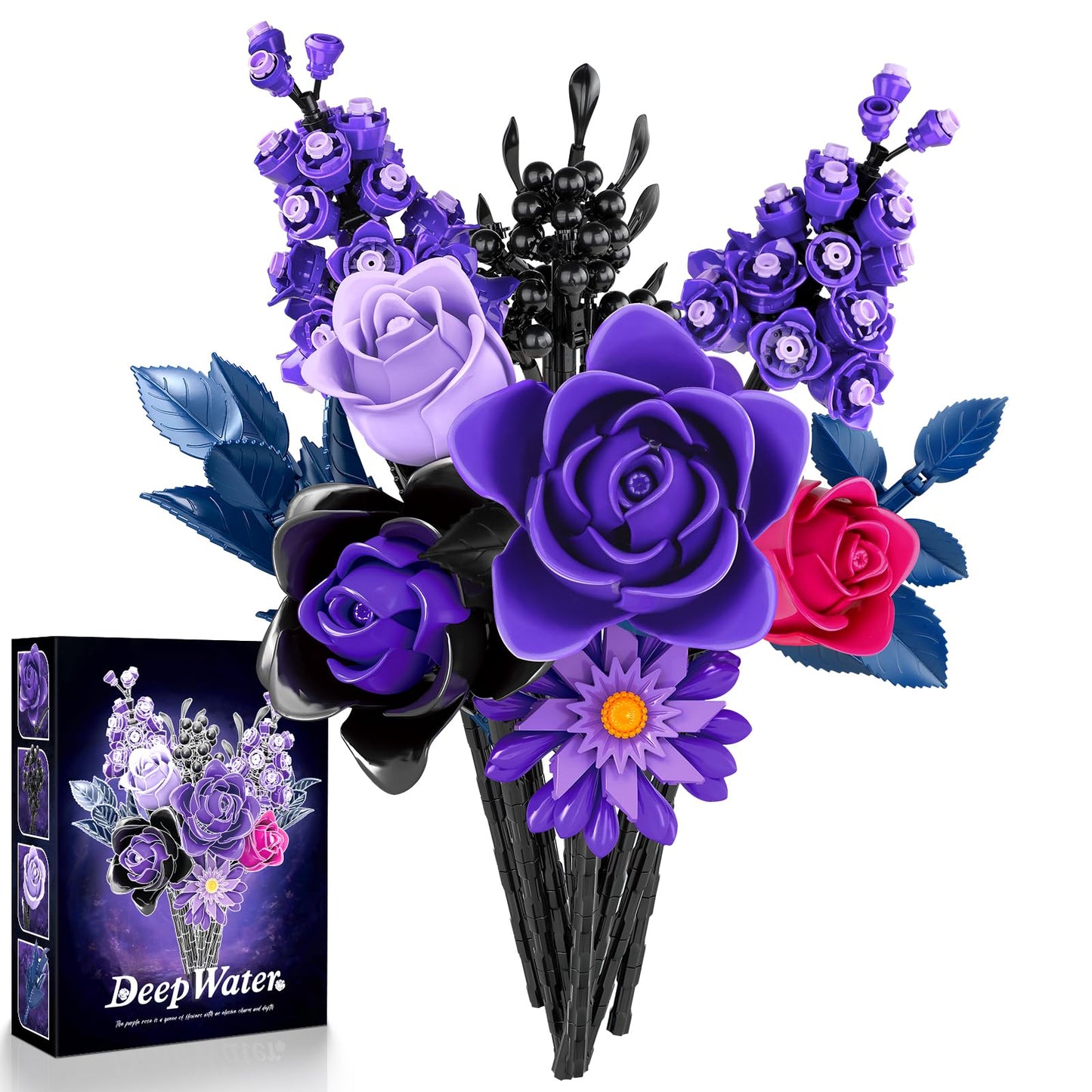 HAYXUN Halloween Purple Rose Building Blocks Kit – DIY Indoor Flower Bouquet for Adults & Teens