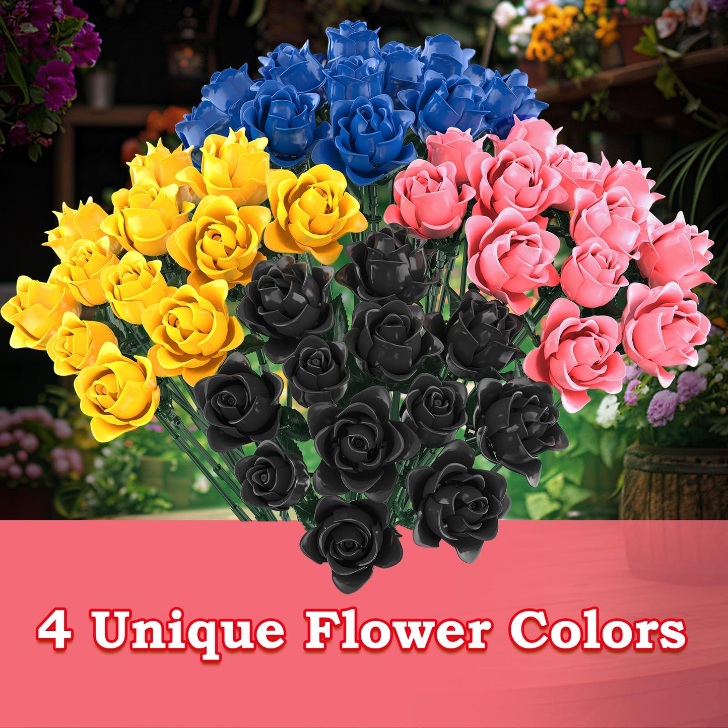 HAYXUN 12 Pink Roses Building Block Bouquet – Romantic Gift for Wife, Mom & Friends