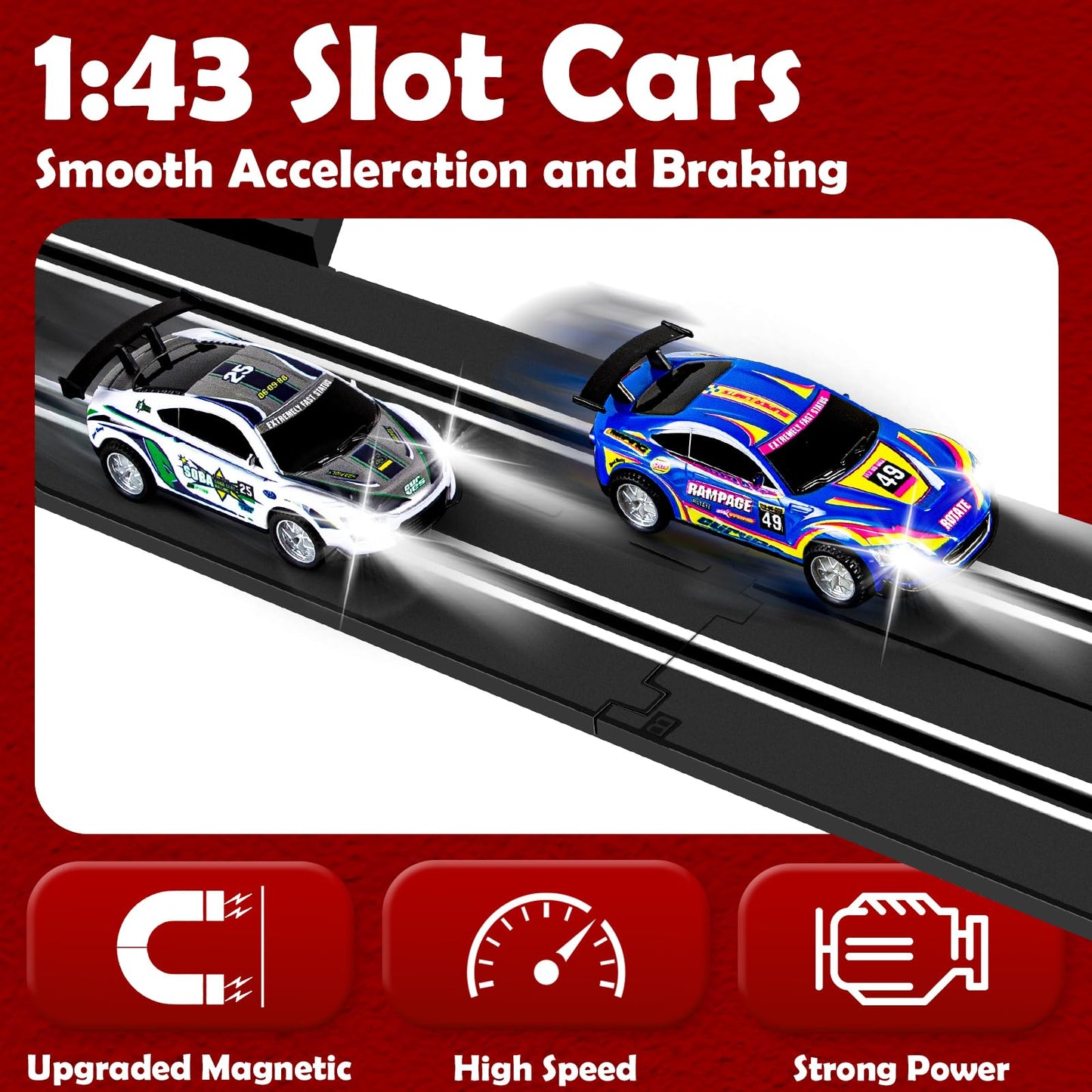 Hayxun 30 ft Dual Slot Car Track Set - 1:43 Scale with 4 Cars & 2 Controllers | Gift for Ages 8-13