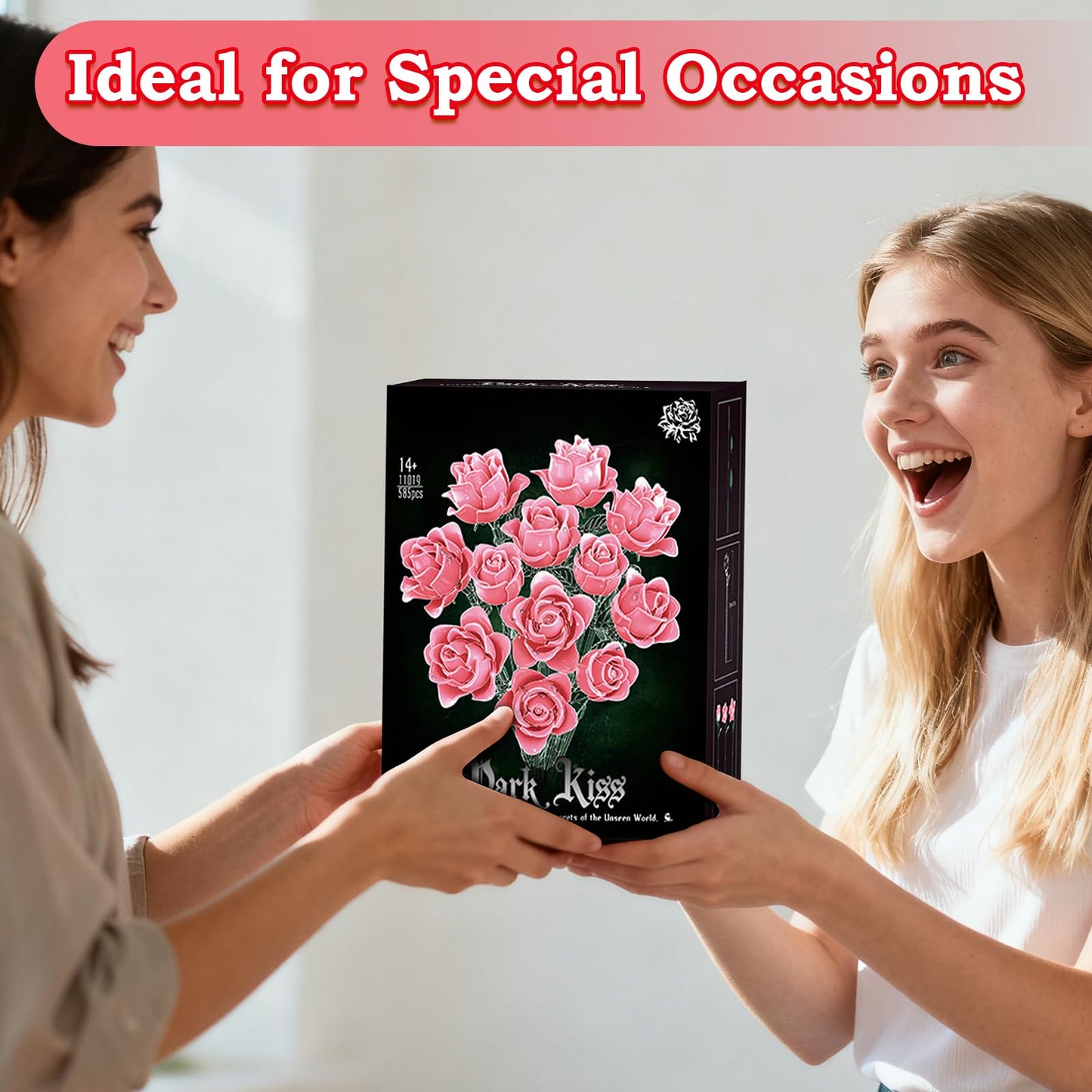 HAYXUN 12 Pink Roses Building Block Bouquet – Romantic Gift for Wife, Mom & Friends