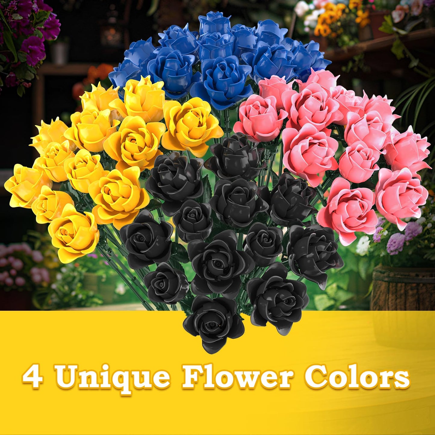 HAYXUN Valentines Day Gifts — 12 Yellow Rose Building Kit (585 PCS) for Mom, Grandma & Teachers