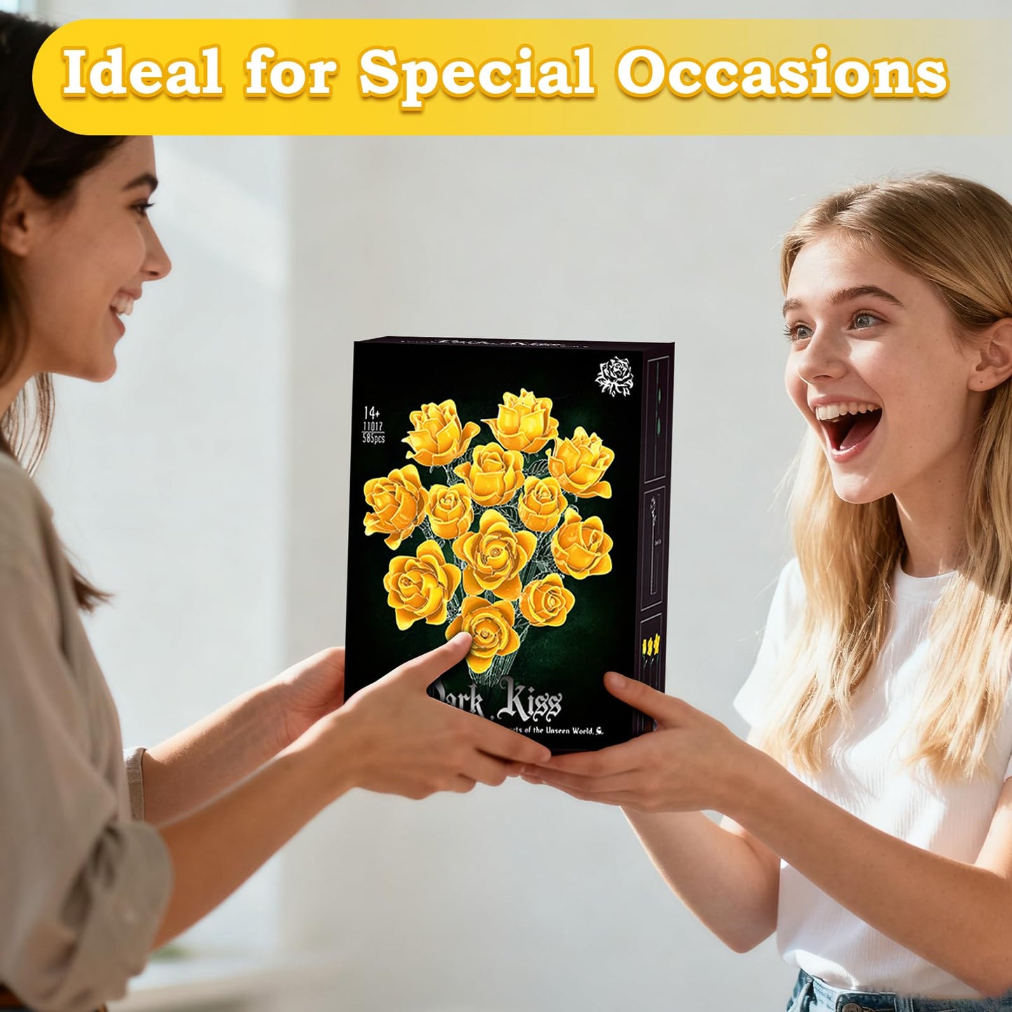 HAYXUN Valentines Day Gifts — 12 Yellow Rose Building Kit (585 PCS) for Mom, Grandma & Teachers