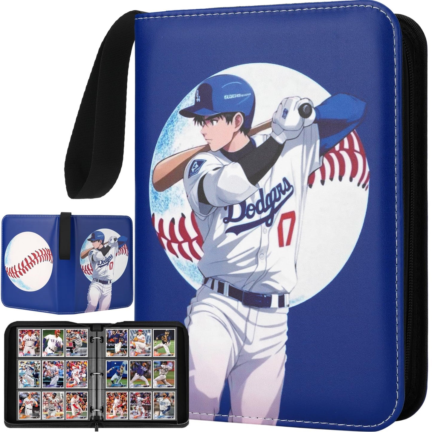 HBK Baseball Card Binder 900 Pockets – PU Leather, 50 Sleeves, 3-Ring Card Album