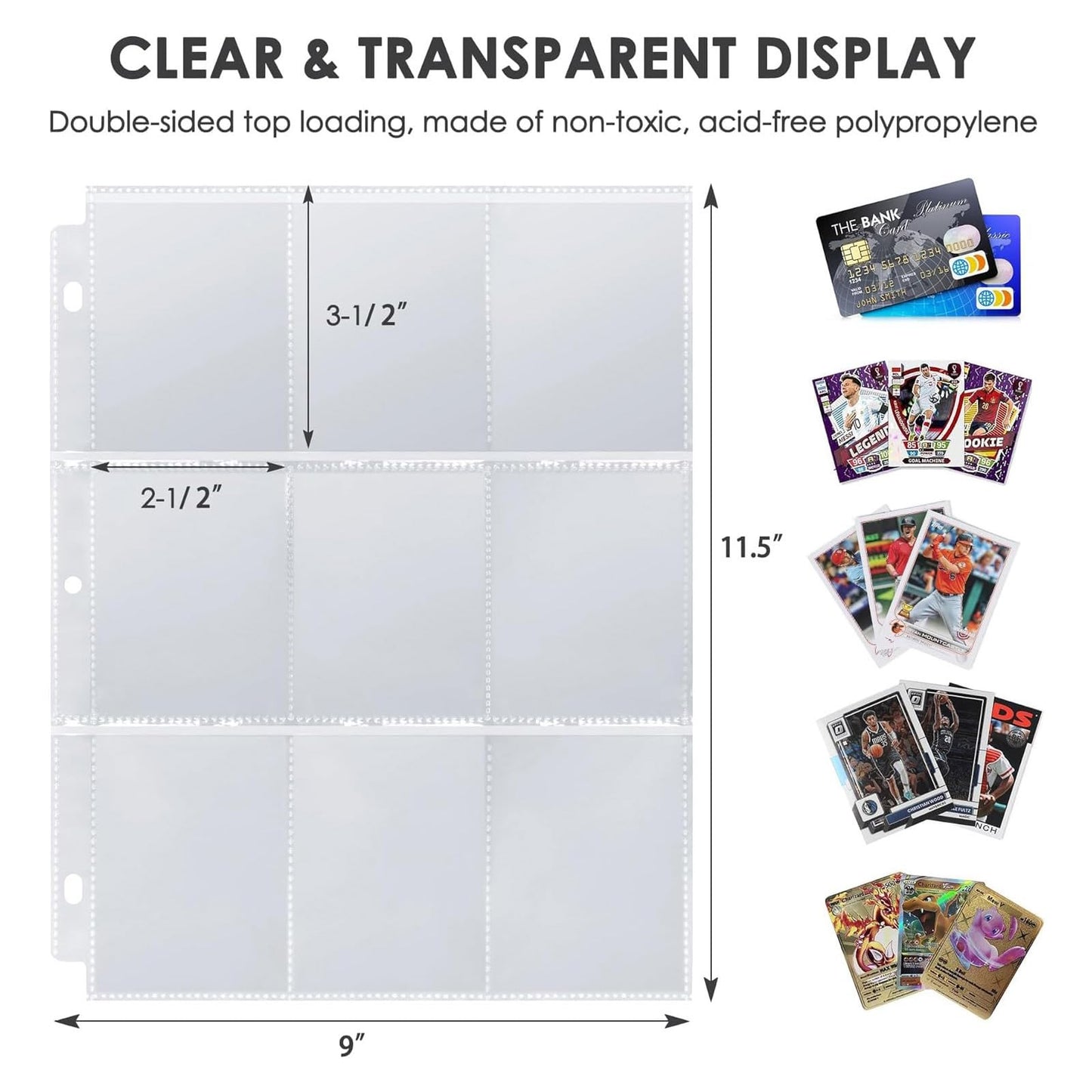HBK Baseball Card Binder 900 Pockets – PU Leather, 50 Sleeves, 3-Ring Card Album