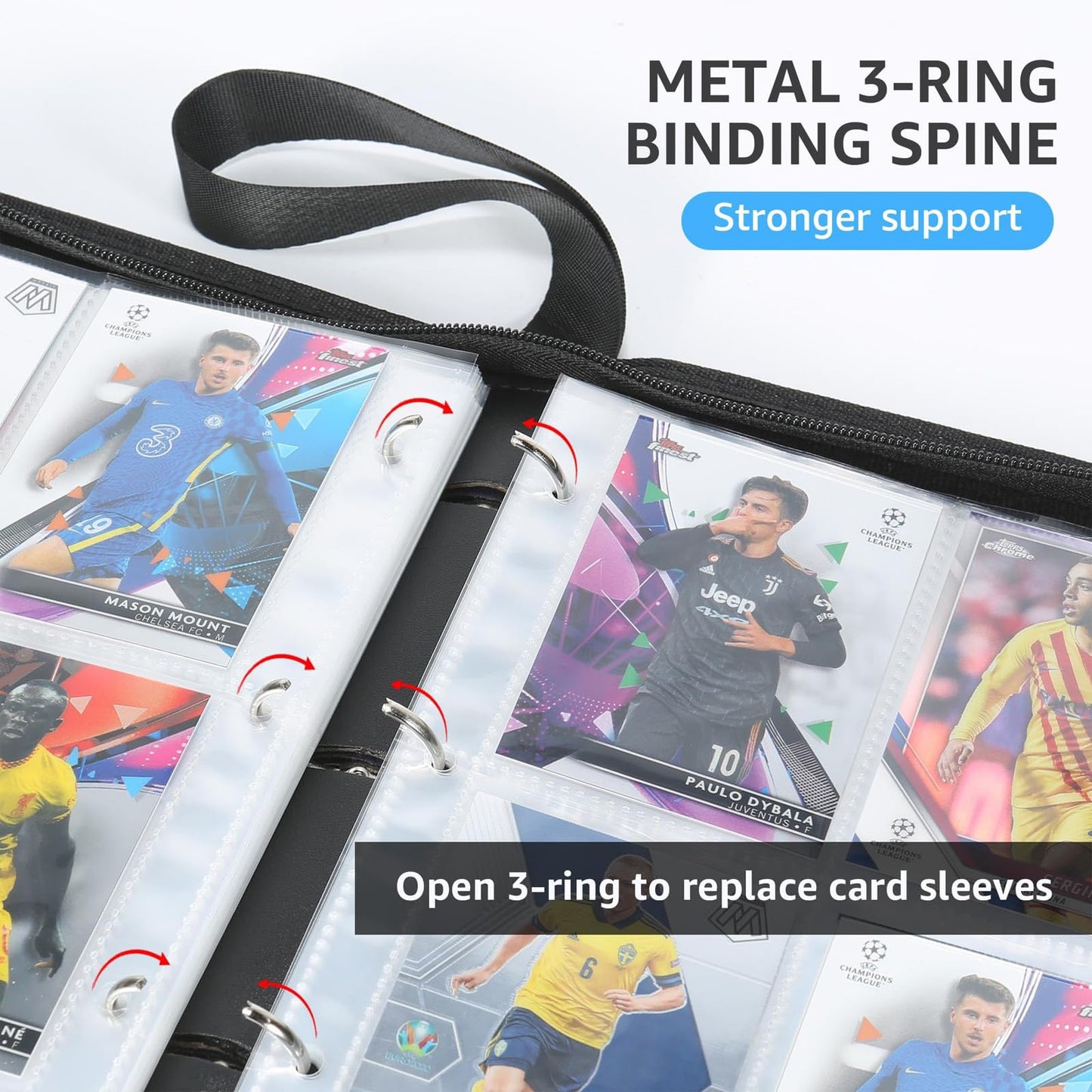 HBK Baseball Card Binder 900 Pockets – PU Leather, 50 Sleeves, 3-Ring Card Album