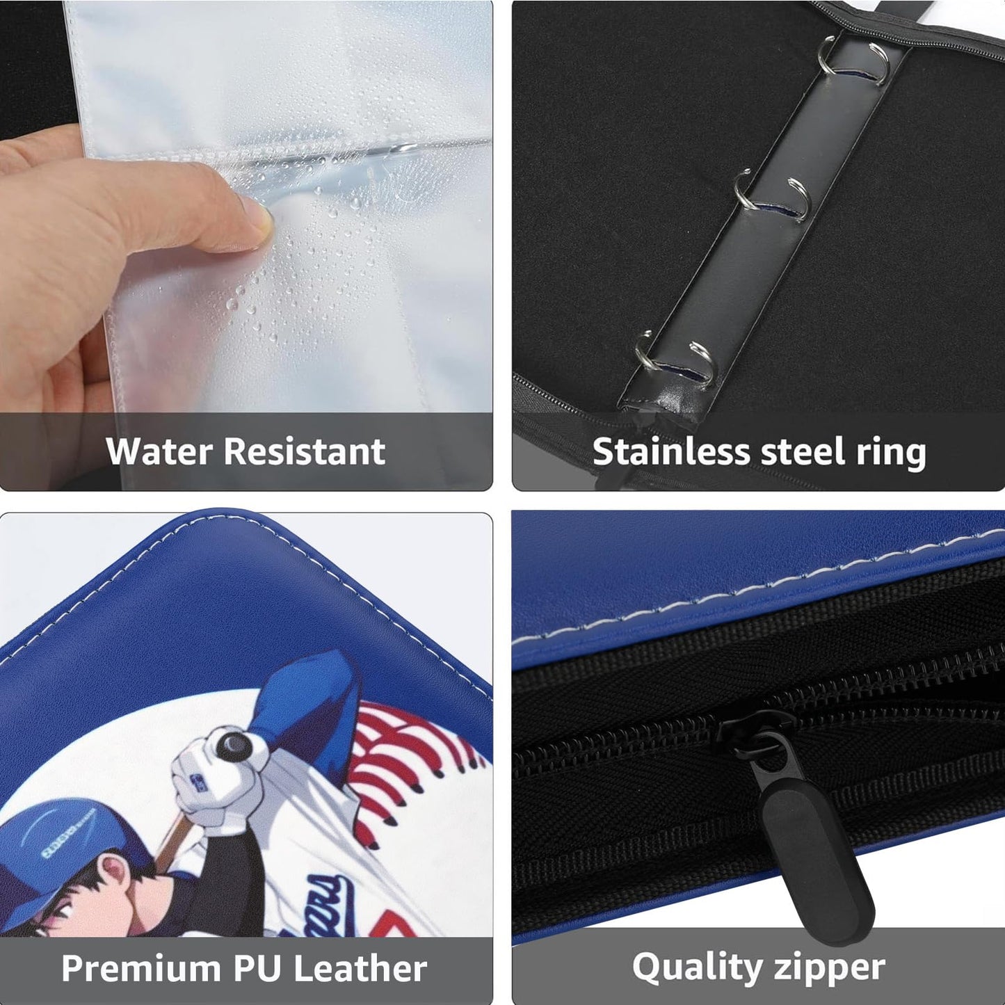HBK Baseball Card Binder 900 Pockets – PU Leather, 50 Sleeves, 3-Ring Card Album