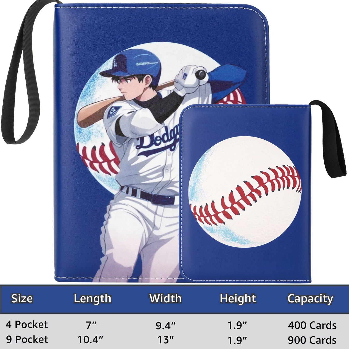 HBK Baseball Card Binder 900 Pockets – PU Leather, 50 Sleeves, 3-Ring Card Album