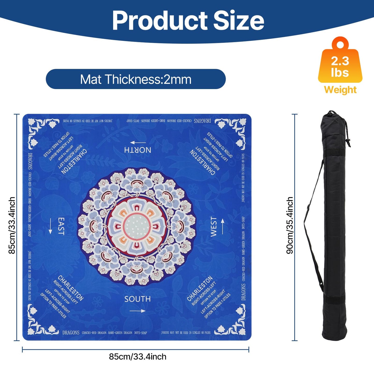 HBLEDOT Mahjong Mat 33” x 33” with Carry Bag – Anti-Slip & Noise-Reducing Table Mat for Mahjong & Board Games