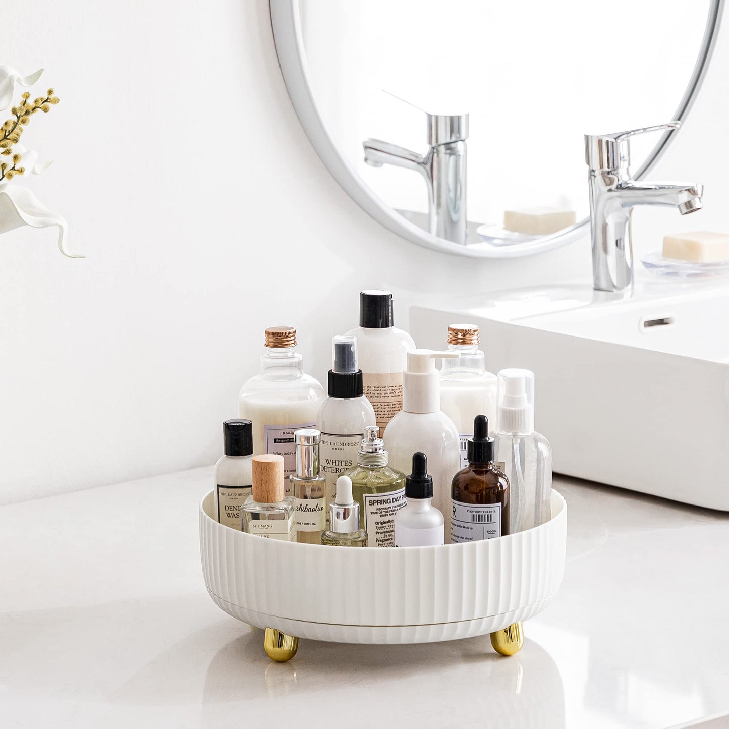 HBlife 360° Makeup Organizer – 11-Inch Lazy Susan for Vanity & Bathroom Counter (White)