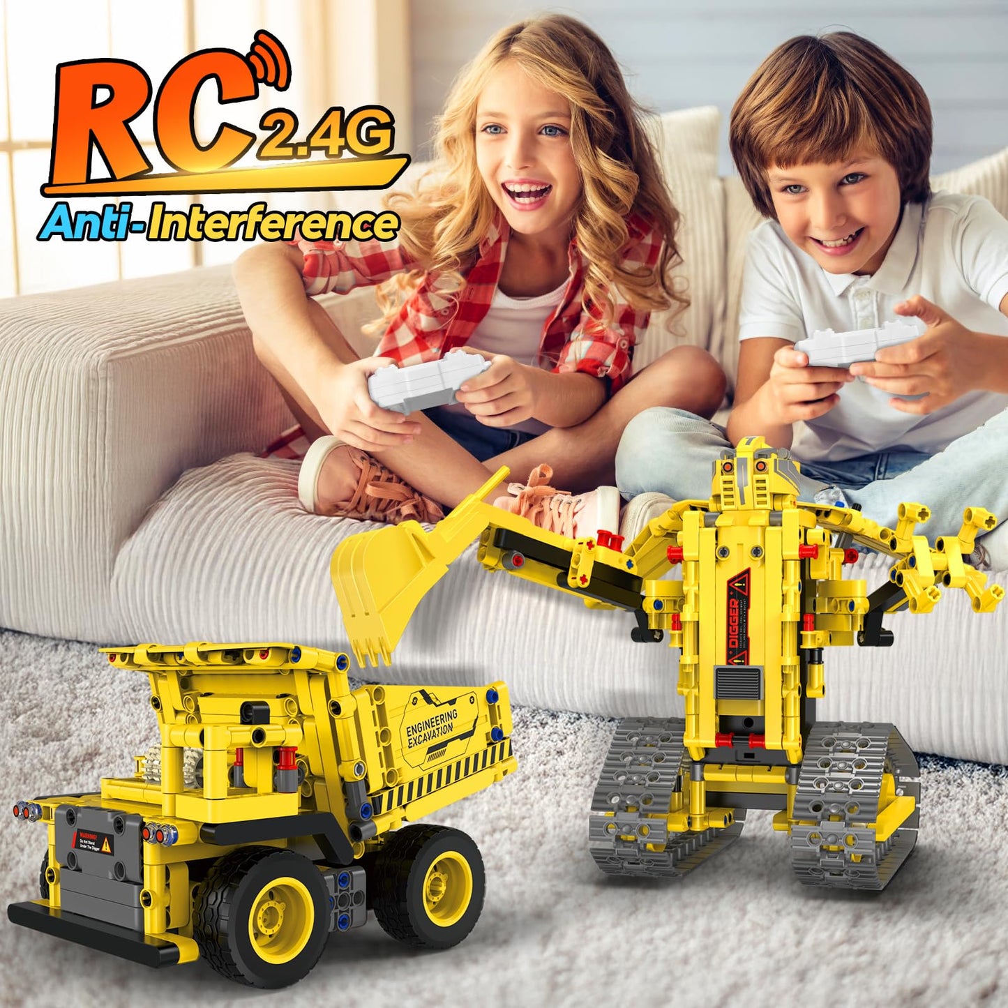 HBUDS 5-in-1 Robot Building Kit | 555-Piece STEM Toys for Ages 8-14 | App & RC Excavator