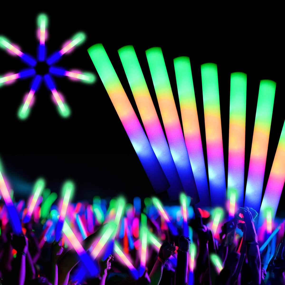 HBYLXTJ SVYIQ 12-Piece Foam Glow Sticks — 3-Mode LED Party Lights