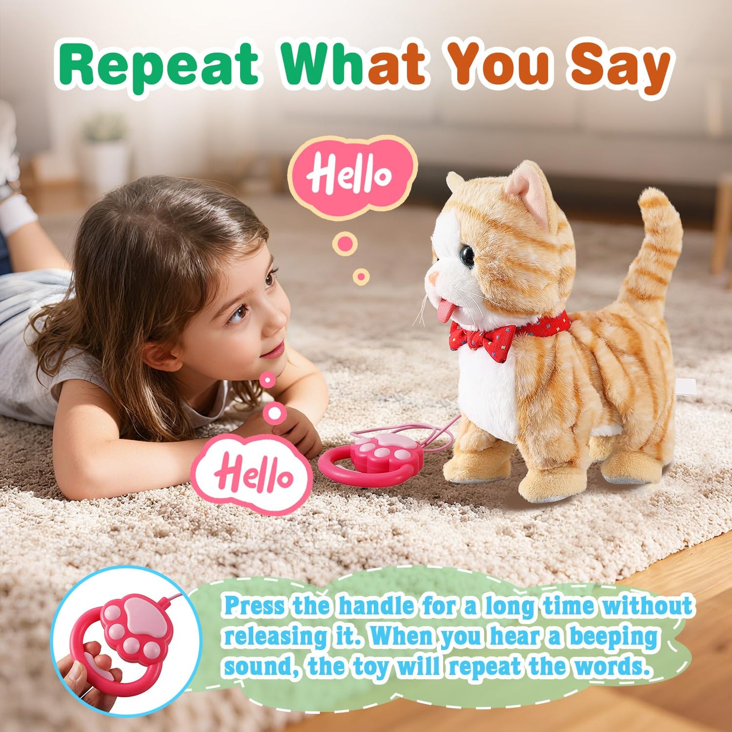HCdoujoy Yellow Walking Cat — Interactive Talking Plush Kitten Toy for Kids