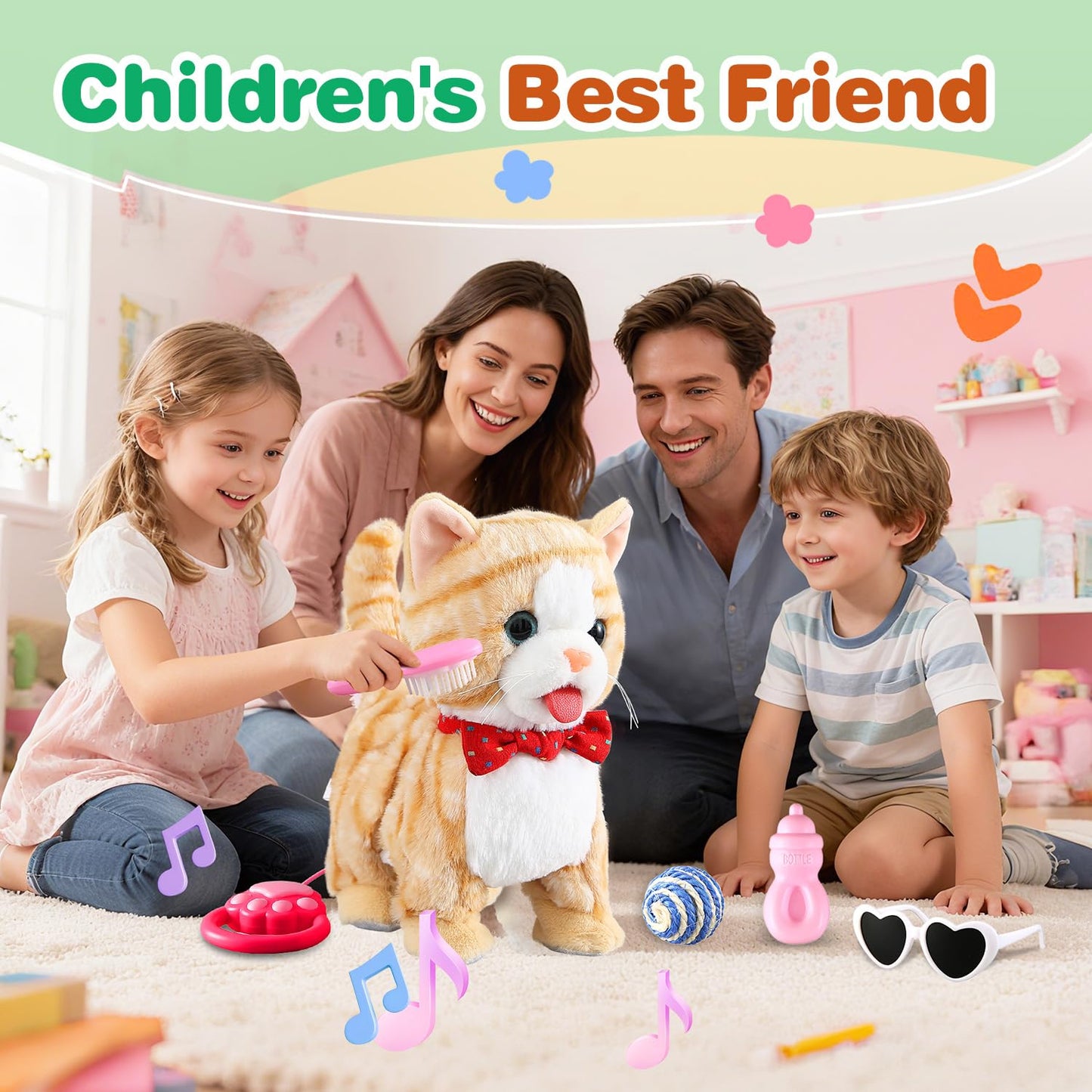 HCdoujoy Yellow Walking Cat — Interactive Talking Plush Kitten Toy for Kids