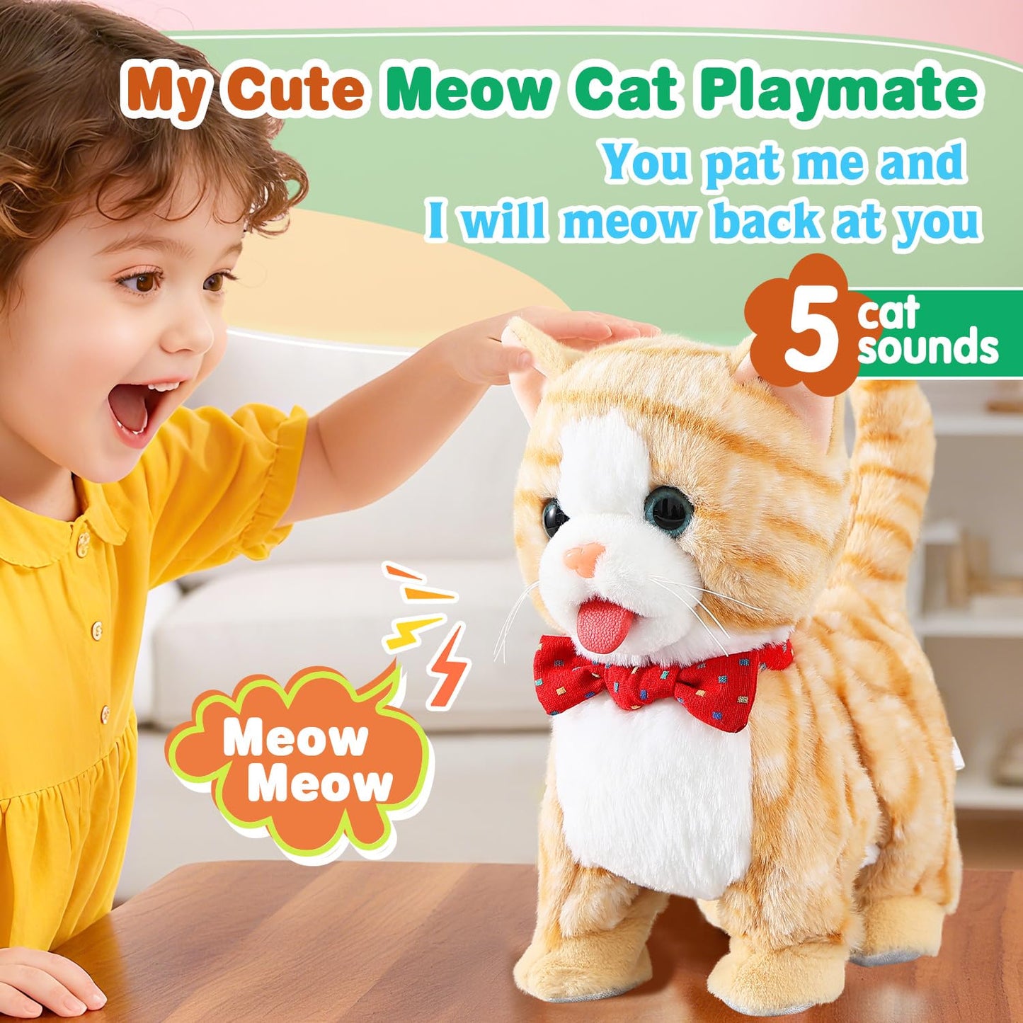 HCdoujoy Yellow Walking Cat — Interactive Talking Plush Kitten Toy for Kids